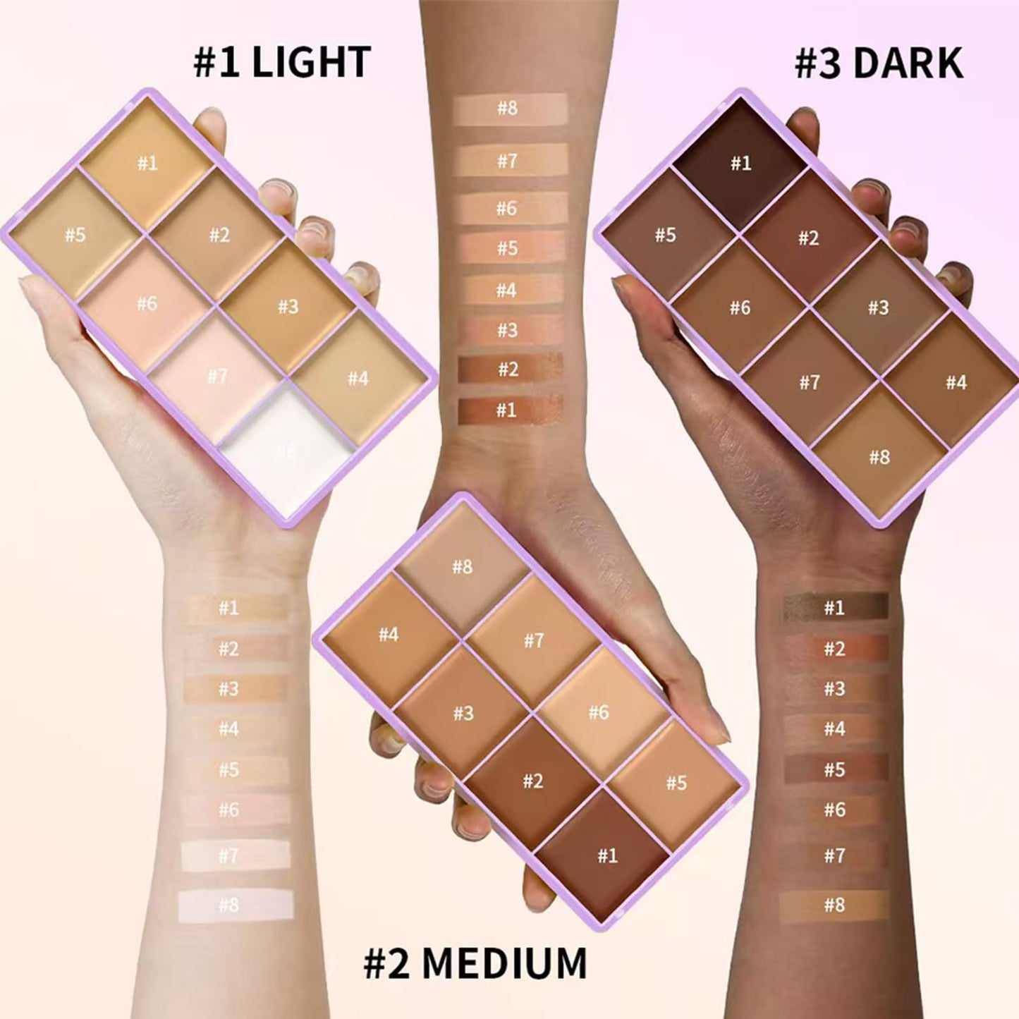 8 Shade Cream Concealer Palette, Matte Full Coverage Contour Makeup, Waterproof Longwear Face Kit For Dark Circles Blemishes, Multi Tone Highlight Foundation For All Skin Complexions，#1