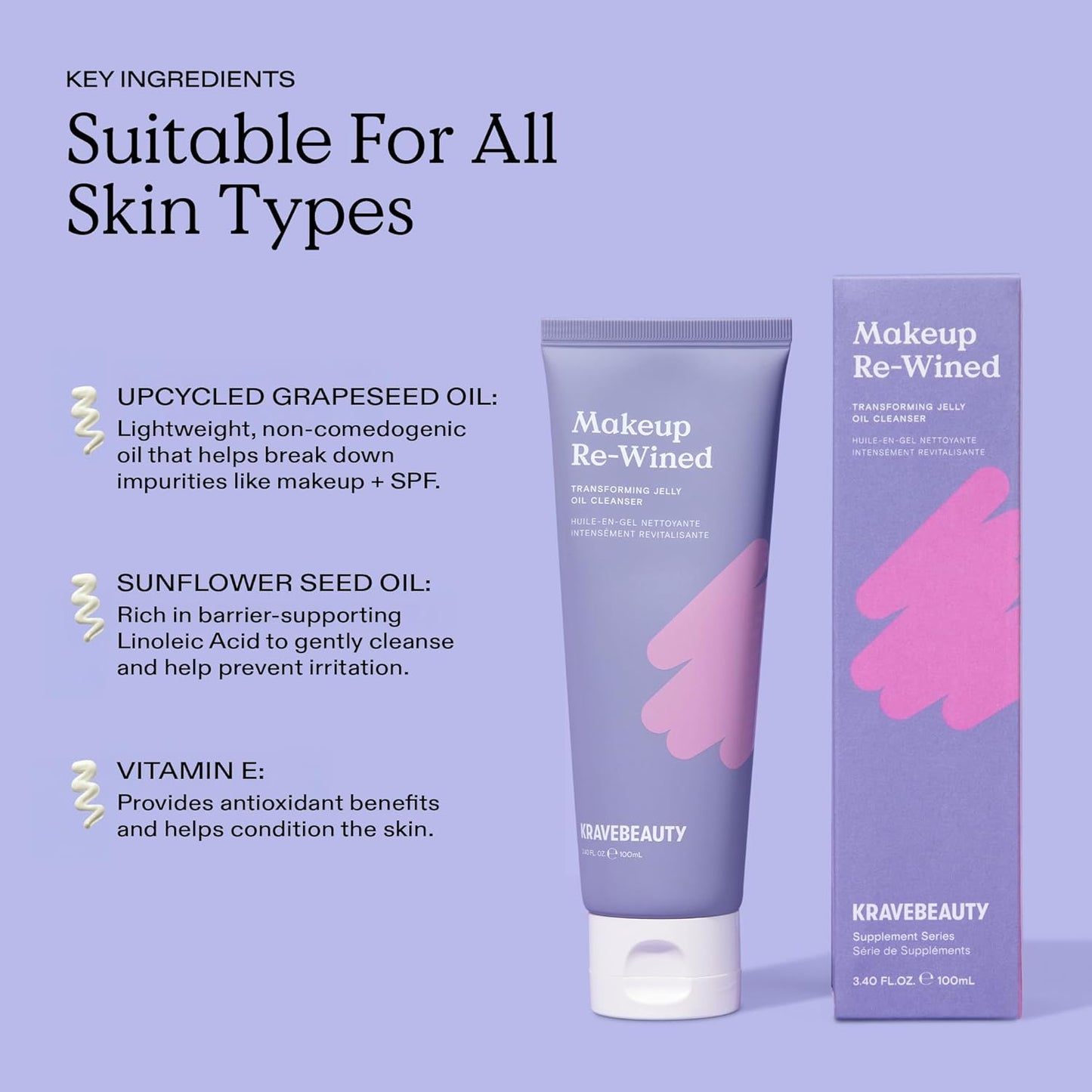 KraveBeauty Cleansing Oil Makeup Remover - Fragrance-Free Jelly Oil Cleanser for Waterproof Makeup | 100 mL