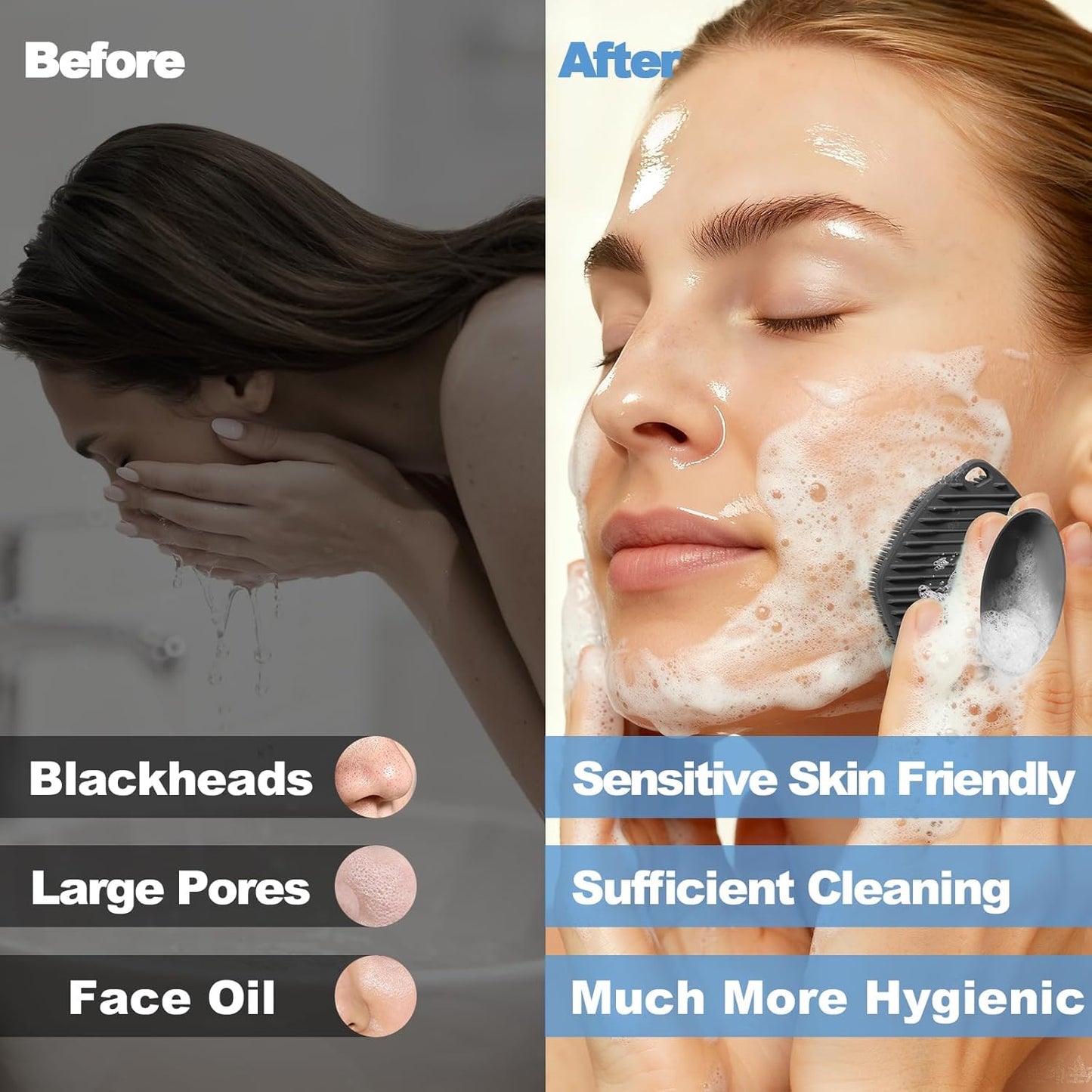 Silicone Face Scrubber Set - Gentle Exfoliating & Deep Cleaning for Sensitive Skin | 2 Pack with Suction Cups (Black & Gray)