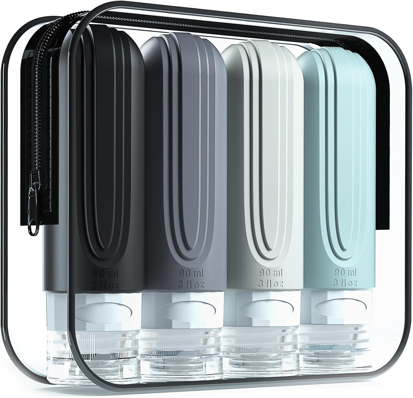 Travel Bottles for Toiletries - TSA Approved 3oz BPA Free Silicone Containers | Leak-Proof & Refillable (4 Pack)