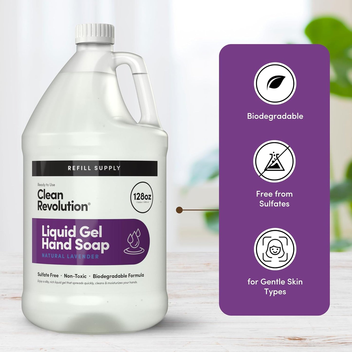 Liquid Gel Hand Soap - Natural Lavender Essential Oils | Silky Rich, Quick Lather, 128 Fl Oz