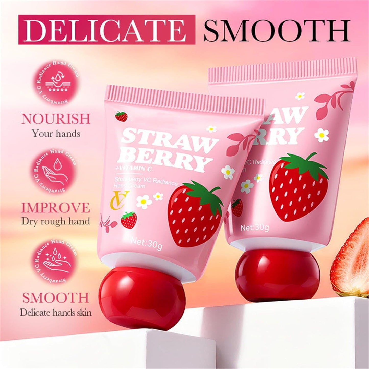 Strawberry Hand Cream - Moisturizing Travel Size Lotion Set | 3 Pack, Deep Hydration for Dry Hands, 30g Each