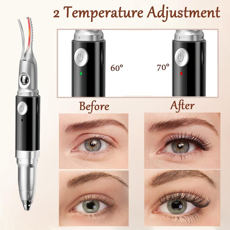 Heated Eyelash Curler - 2 in 1 Eye Lash Curler and Eyebrow Trimmer for Women with 2 Temperature Modes, USB Rechargeable Electric Eyelash Curler, Anti-Burn Design, Ideal Gift for Women(Black A1)