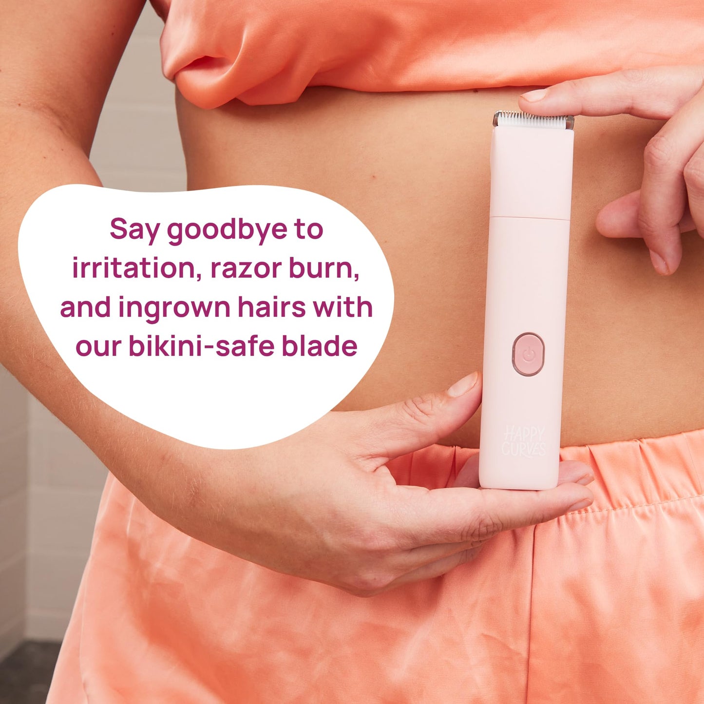 HAPPY CURVES Smoothie Bikini Trimmer - Electric Razor for Women, Waterproof Hair Groomer with Adjustable Guards, Personal Shaver for Pubic Hair, Ladies Intimate Shaver and Body Trimmer (Guava 1.0)