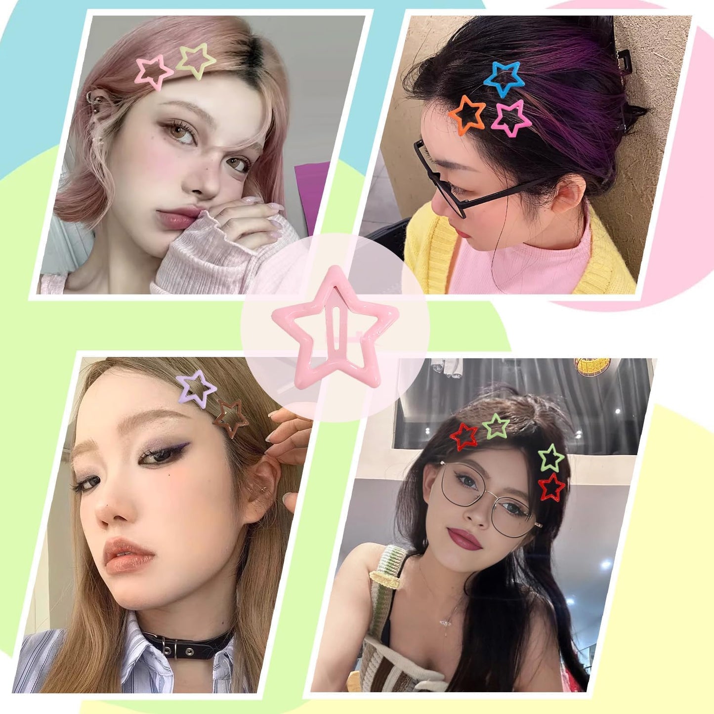 Drnytunk Star Hair Accessories - 50Pcs Colorful Metal Non-Slip Snap Hair Clips and Barrettes for Girls and Women
