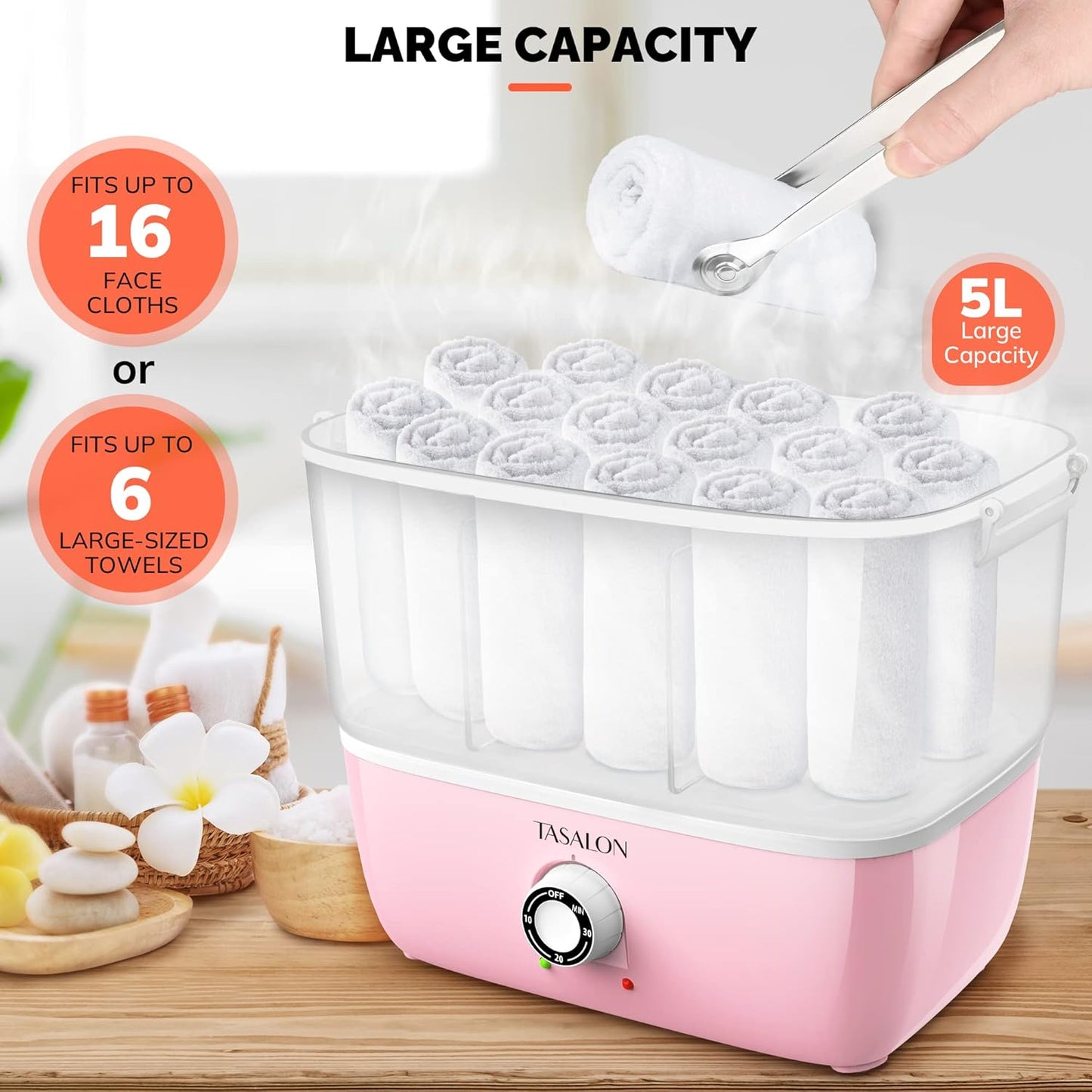 Hot Towel Steamer for Facials - Portable Towel Warmer Heats in 5 Minutes | Fits 16 Mini Towels, Pink