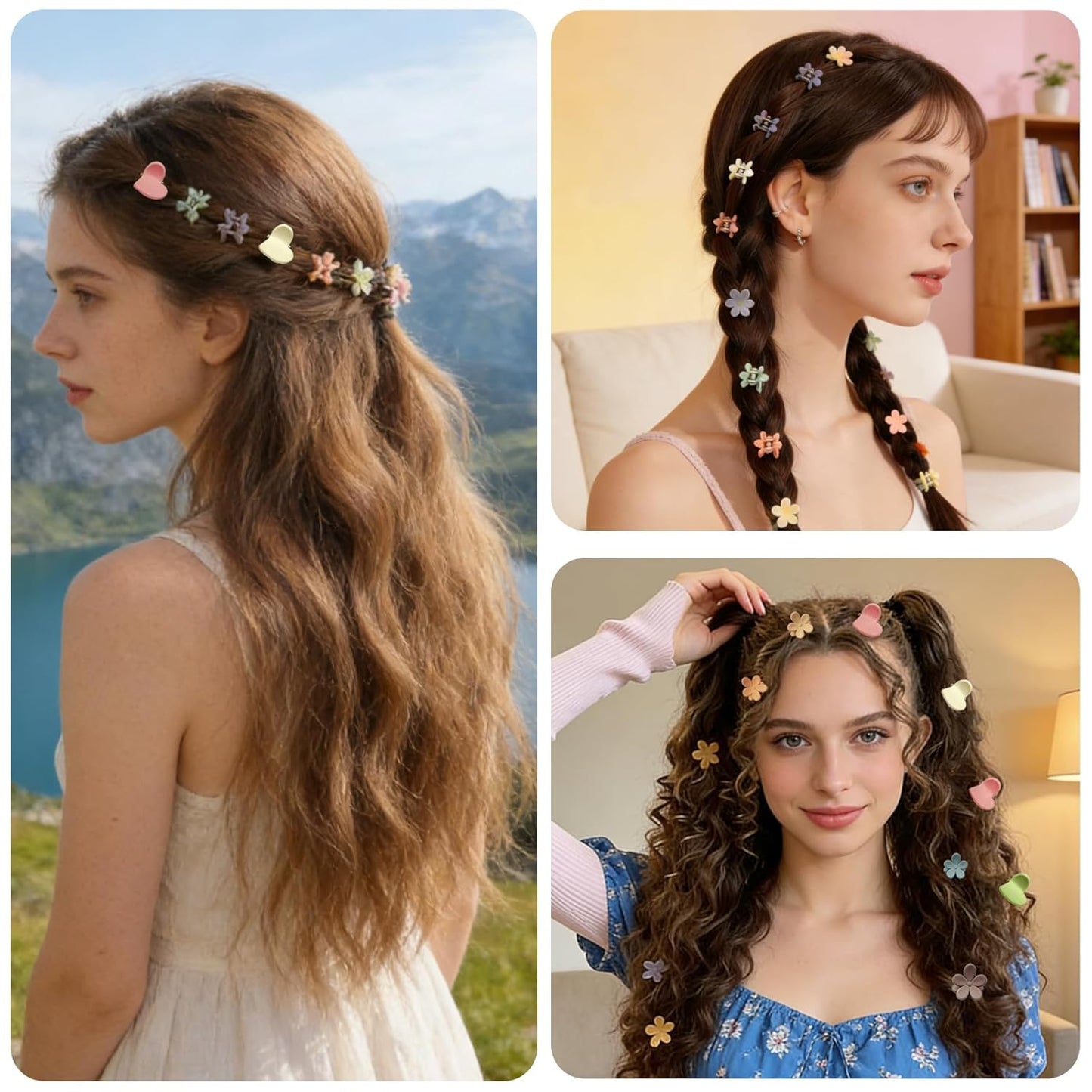 Mini Flower Hair Clips for Kids - 100 Colorful Claw Pins | Cute Toddler Accessories