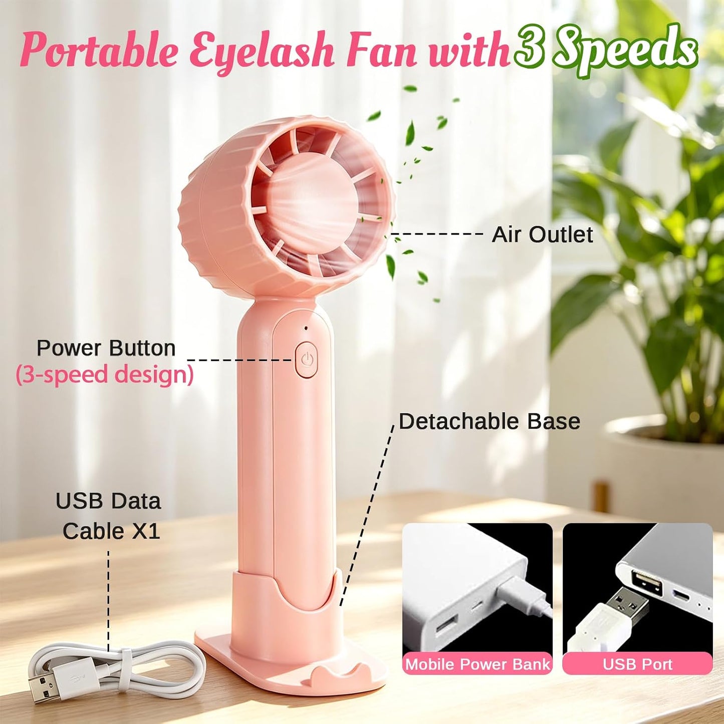 Eyelash Extension Cleanser Mousse - Portable USB Rechargeable Fan for Lash Care | Mini Handheld Design