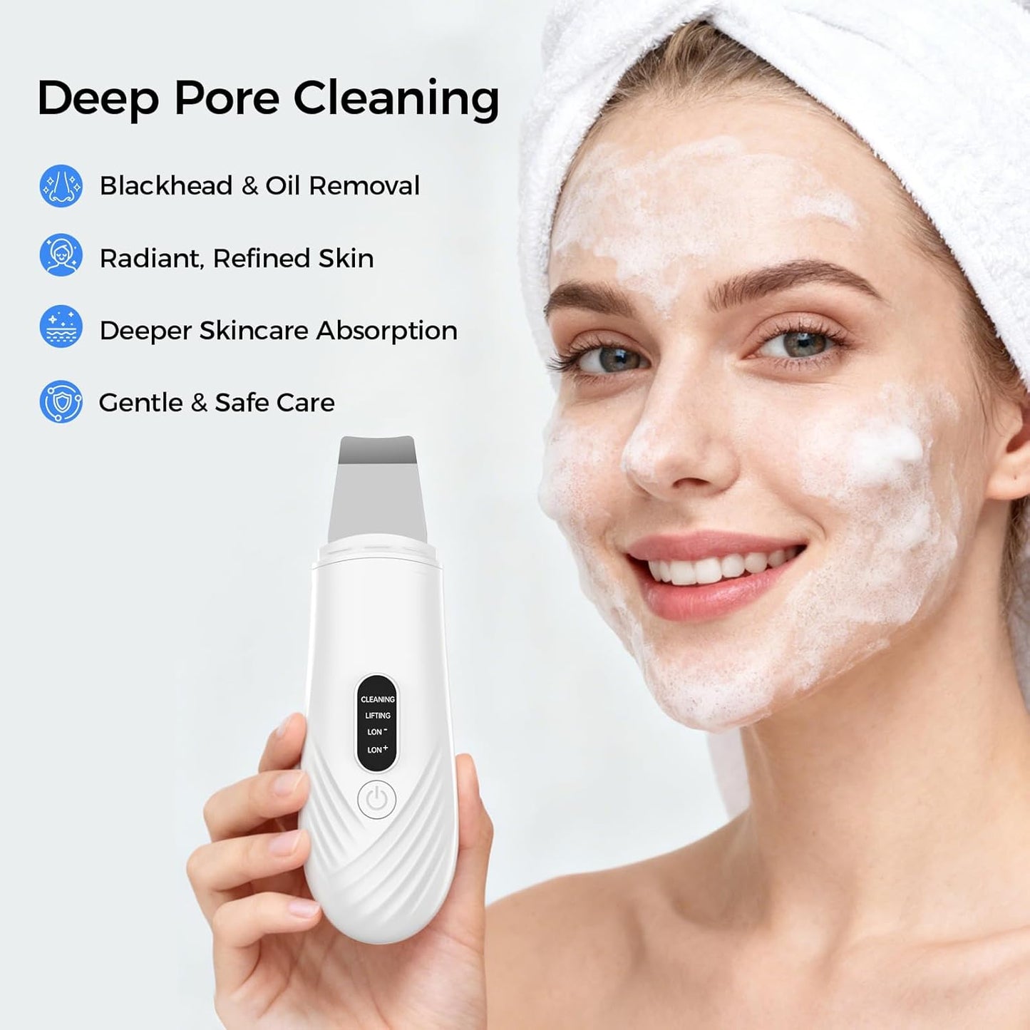 Face Scrubber - Skin Scrubber Spatula for Deep Cleansing | Blackhead Remover with 4 Modes (White)