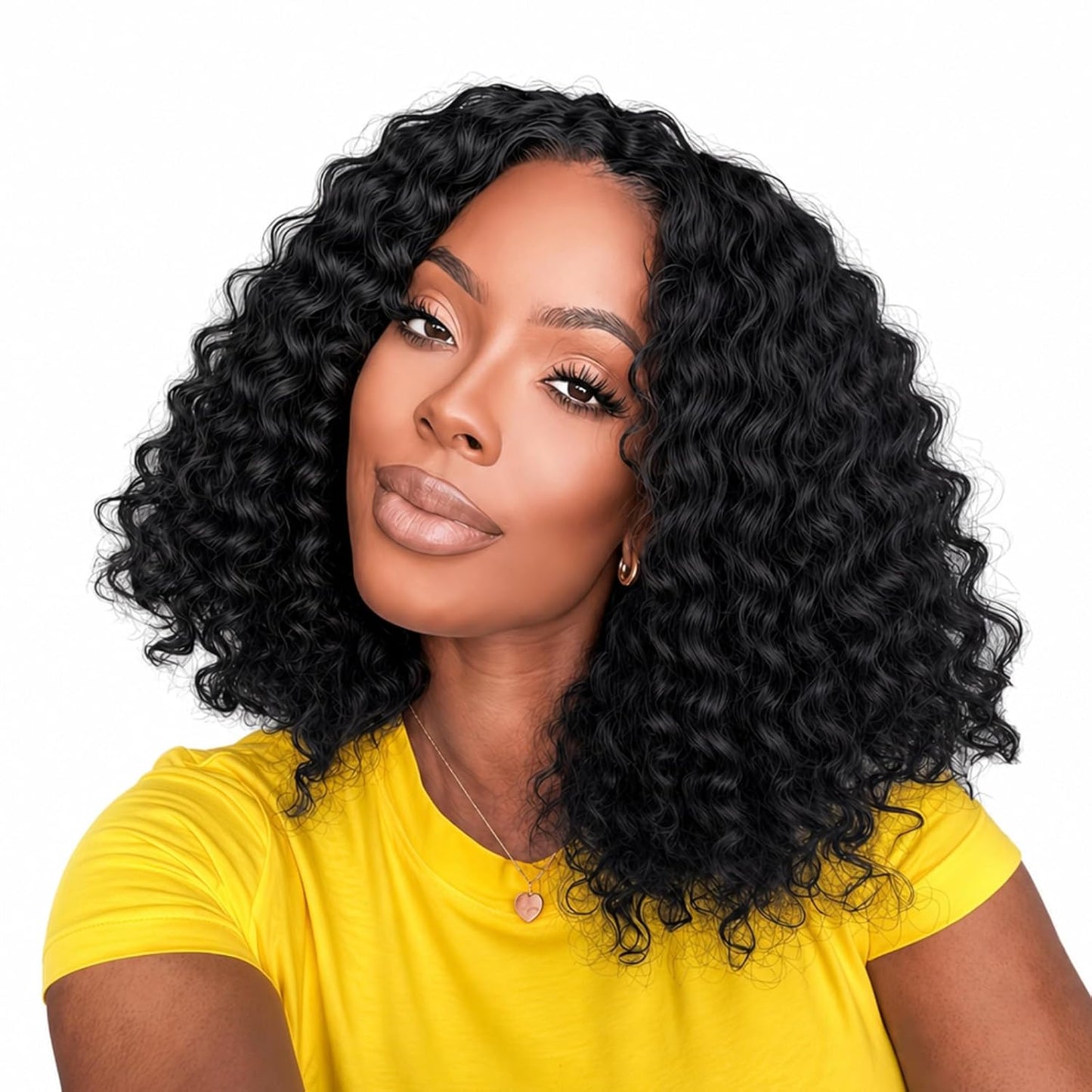 Half Wig Human Hair - 12 Inch Deep Wave Curly Half Wig | Seamless Flip Over Drawstring, Glueless, Natural Color