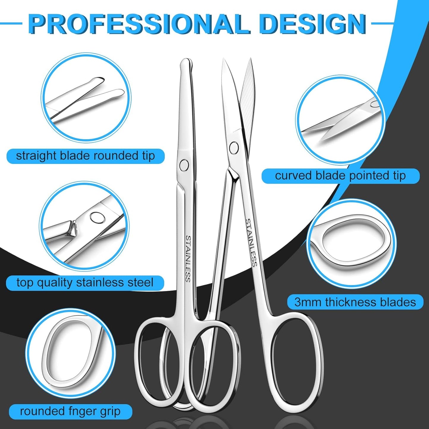 Facial Hair Trimming Scissors Set - Curved & Rounded Safety Tip | 2-Piece for Eyebrows, Nose, Beard, & More