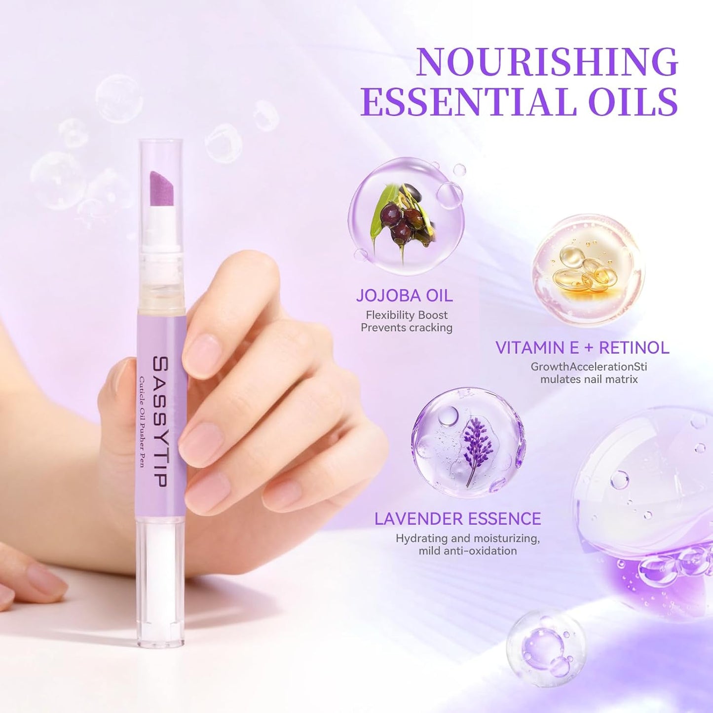 Ceramic Cuticle Pusher & Oil Pen - Gentle Cuticle Remover for Dry Nails | 2ml Lavender & Fragrance-Free