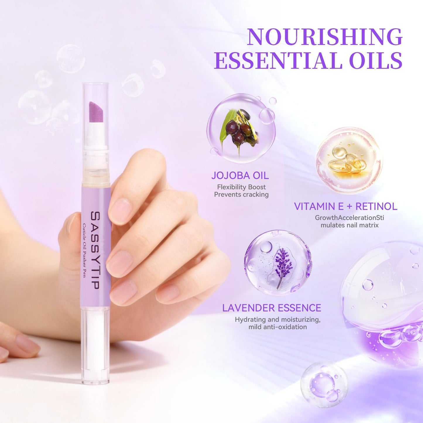 SASSYTIP Cuticle Care Kit - Cuticle Remover Gel (1oz) & Ceramic Pusher Oil Pen (2ml). Complete At-Home Manicure & Pedicure Set for Dry & Damaged Nails. Salon Result
