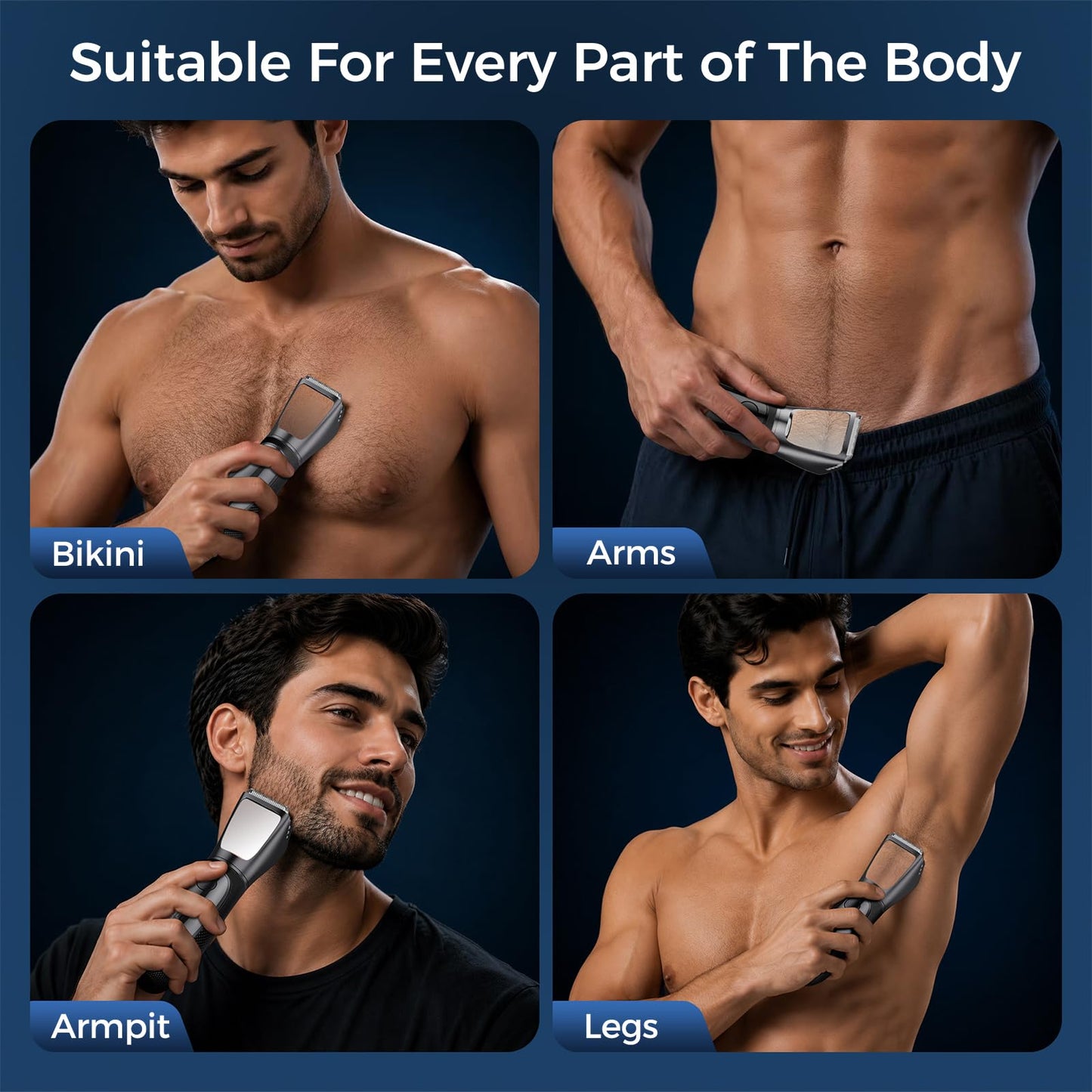NIPOO Bikini Trimmer for Men, 2 in 1 Electric Razors Shaver, IPX7 Waterproof Body Hair Trimmer with Mirror, LED Light & Display, Painless Pubic Hair Removal, Silver
