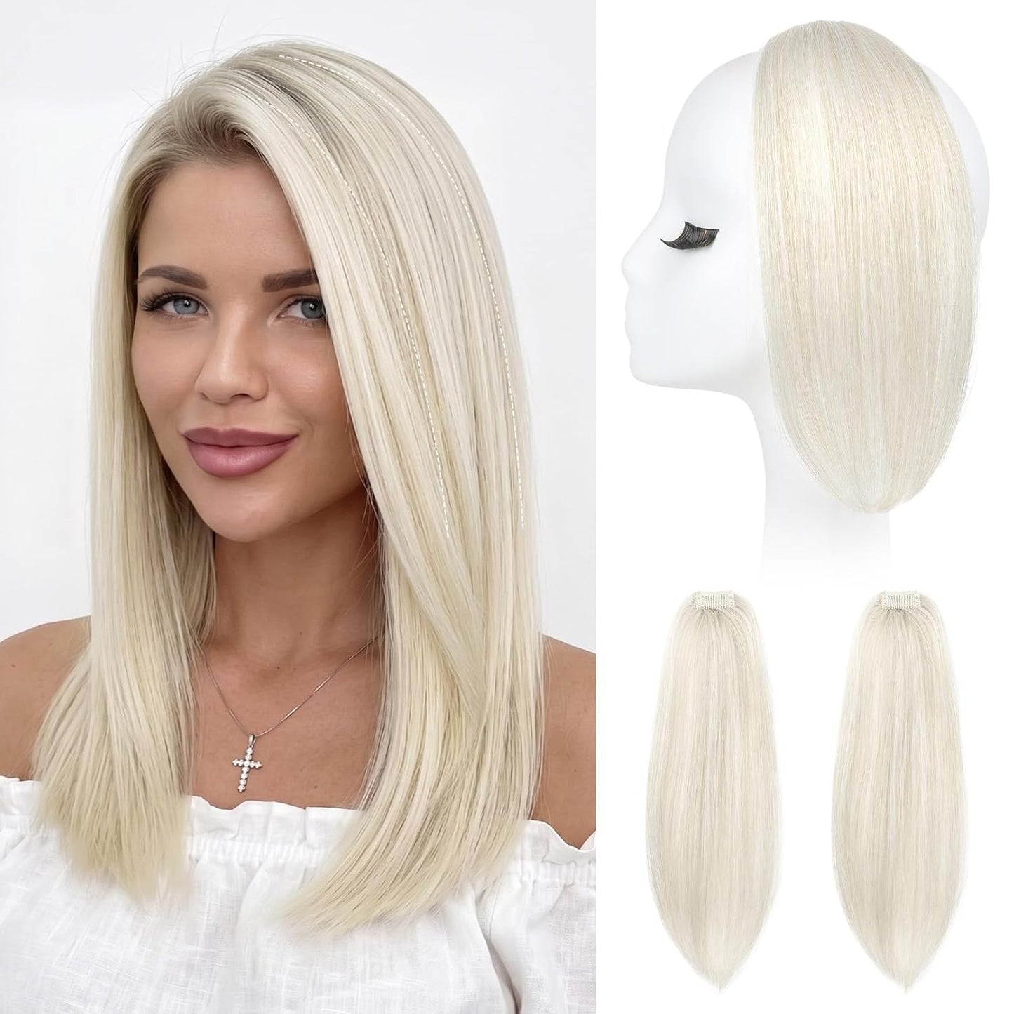 Clip In Hair Volumizer - 12 Inch Thick Hairpieces for Extra Volume | Off Black, 2PCS