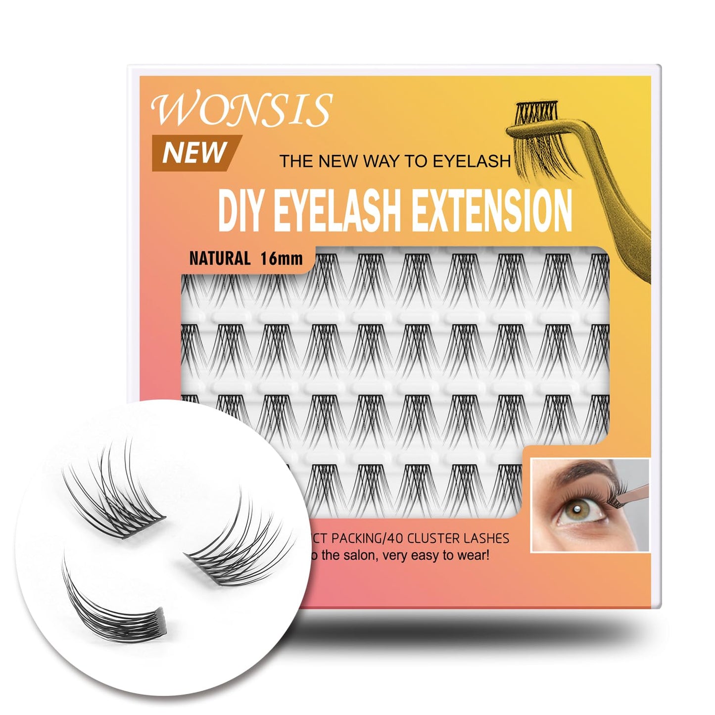 DIY Eyelash Extensions - Reusable Volume Lash Clusters for Natural Wispy Look | C Curl 14mm Pack