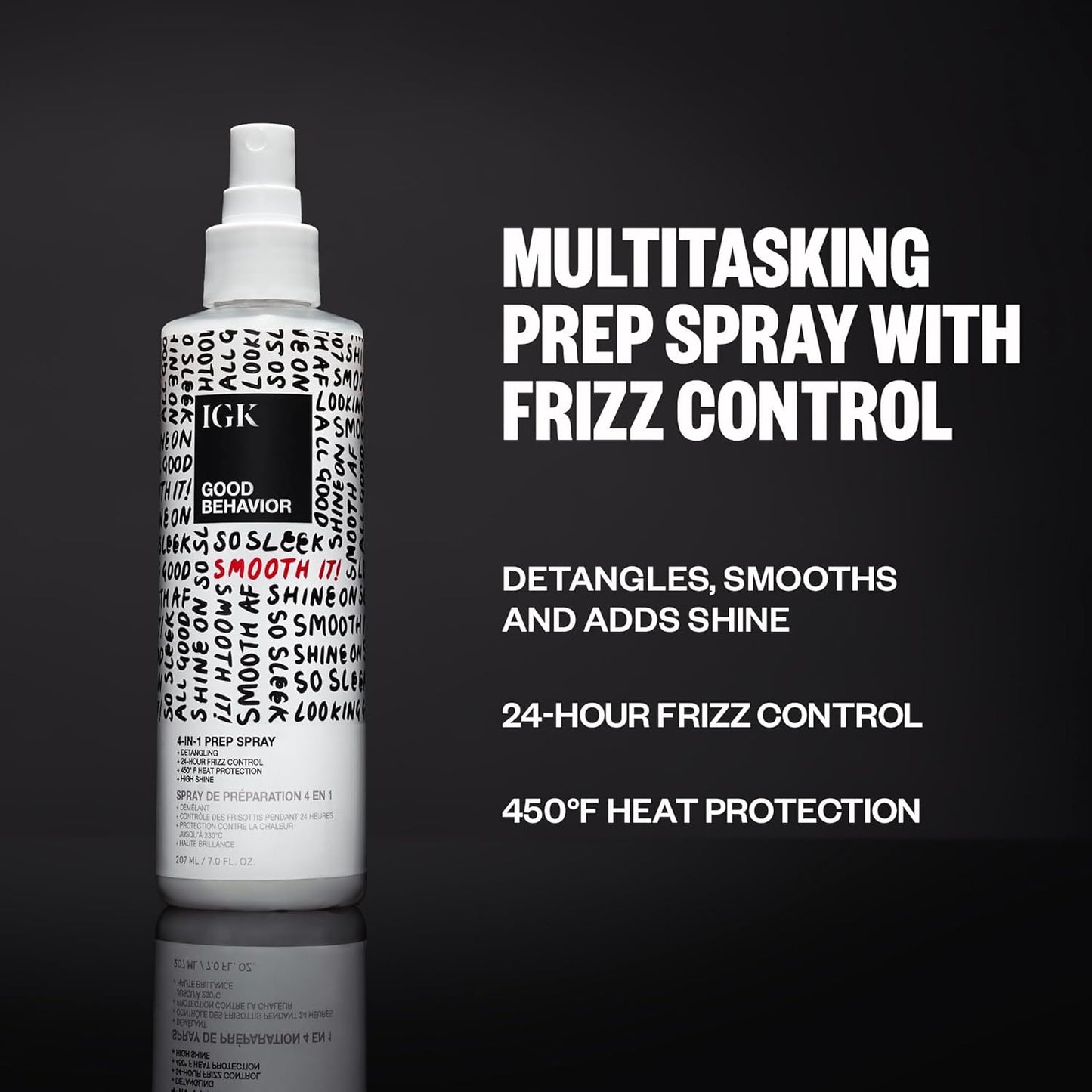 IGK Good Behavior 4-in-1 Prep Spray - Leave-In Detangler & Heat Protectant | Vegan | 7 Oz