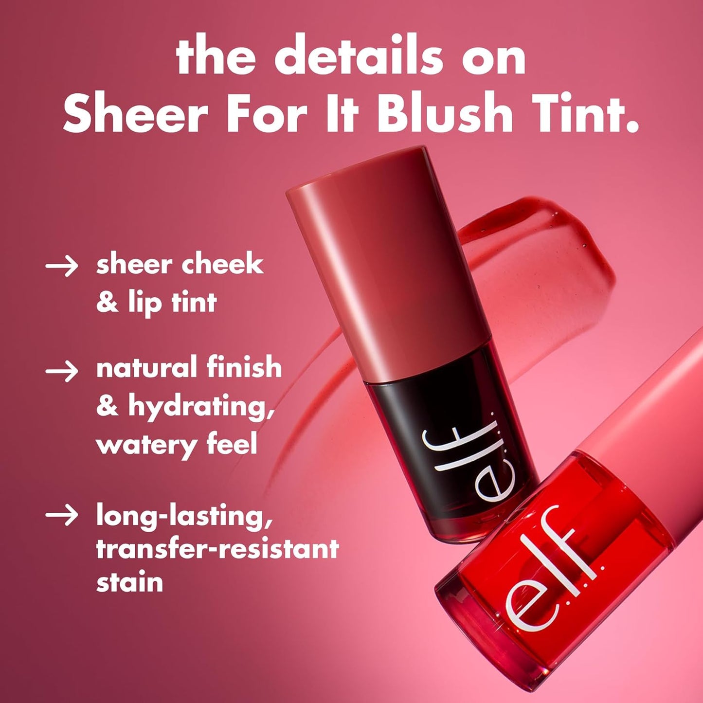 e.l.f. Sheer For It Blush Tint - Multi-Use Vegan Lip & Cheek Makeup | Long-Lasting Natural Flush Finish in Left On Red