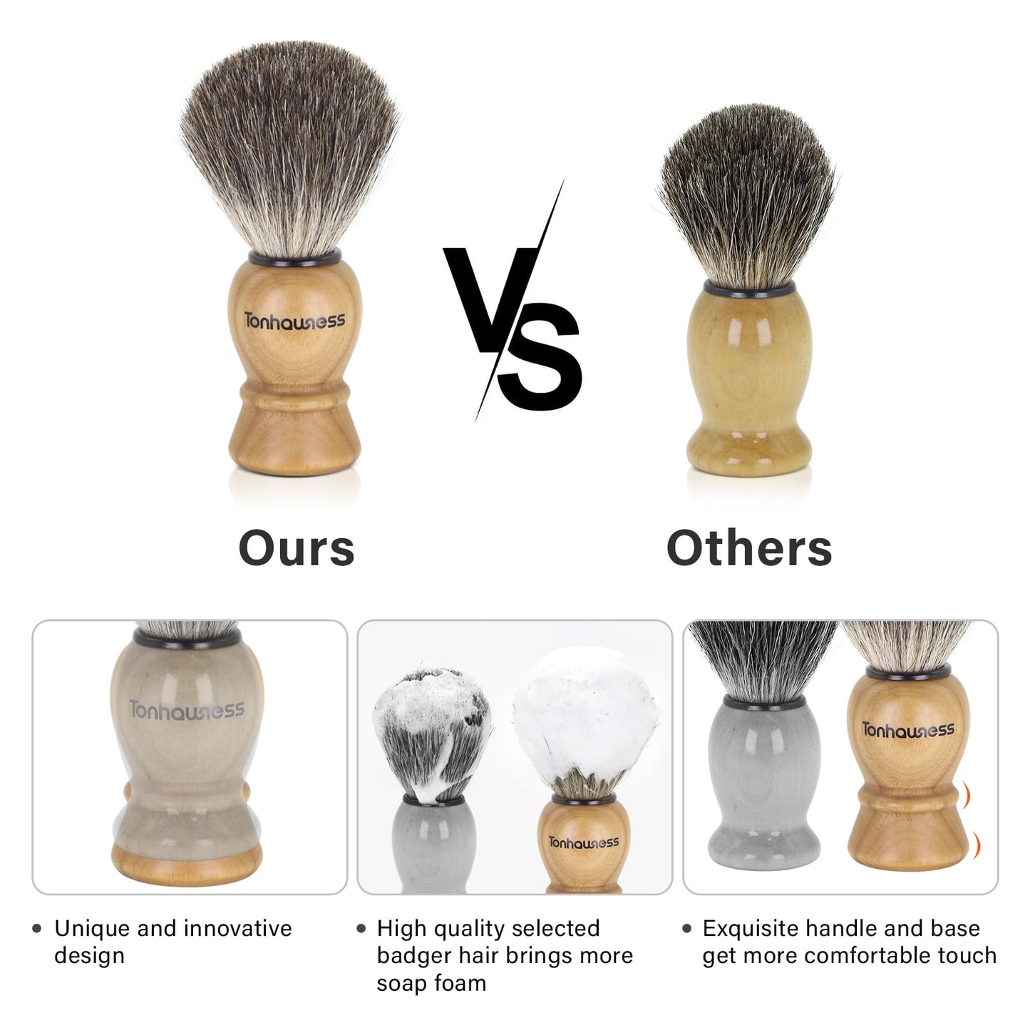 Badger Hair Shaving Brush With Wood Handle, Goat Milk Shaving Soap, Dual-ring Base Stainless Steel Shaving Stand Holder and 3 Layers Shaving Bowl for Men's Wet Shaving (Wood With Badger Hair)