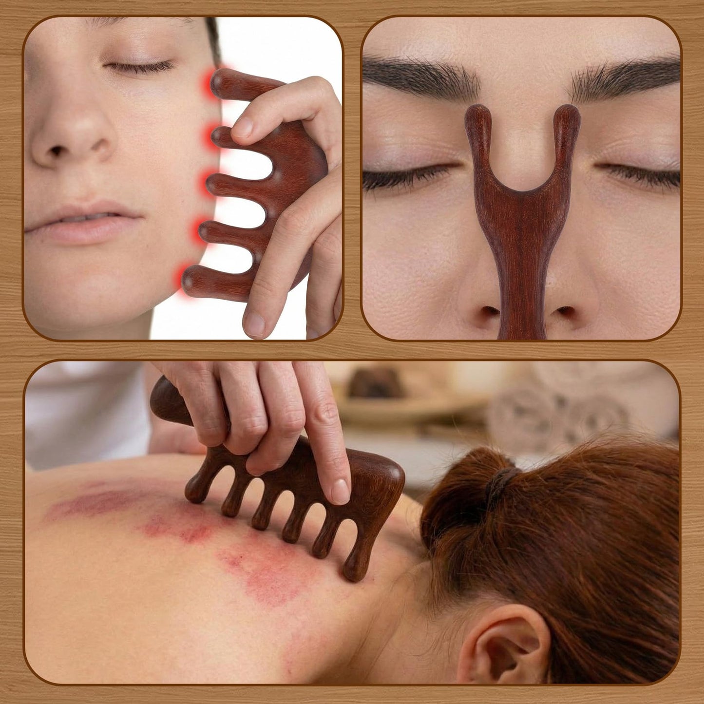 Yiyiring 6 Pcs Natural Wooden Scalp Massager Comb Tool Set with Flocked Storage Bag Scalp Massage Tool for Stress Relief, Gua Sha & Therapy for Women Men Hair Growth Body Therapy
