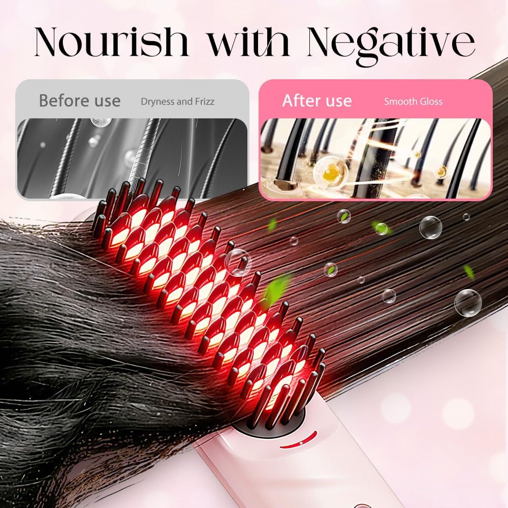 Go Brush Pro Cordless Hair Straightening Brush - Fast Heating Ceramic for Short & Long Hair | USB-C Rechargeable, Portable, Black