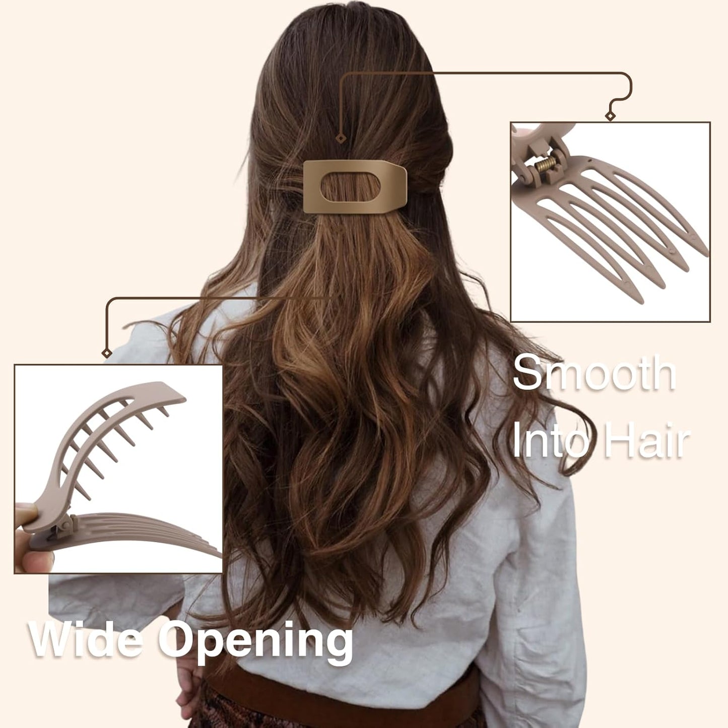 Flat Hair Clips for Women - 8 Pack Large Matte Rectangle No-Slip Claw Clips | Strong Hold for Thick & Thin Hair