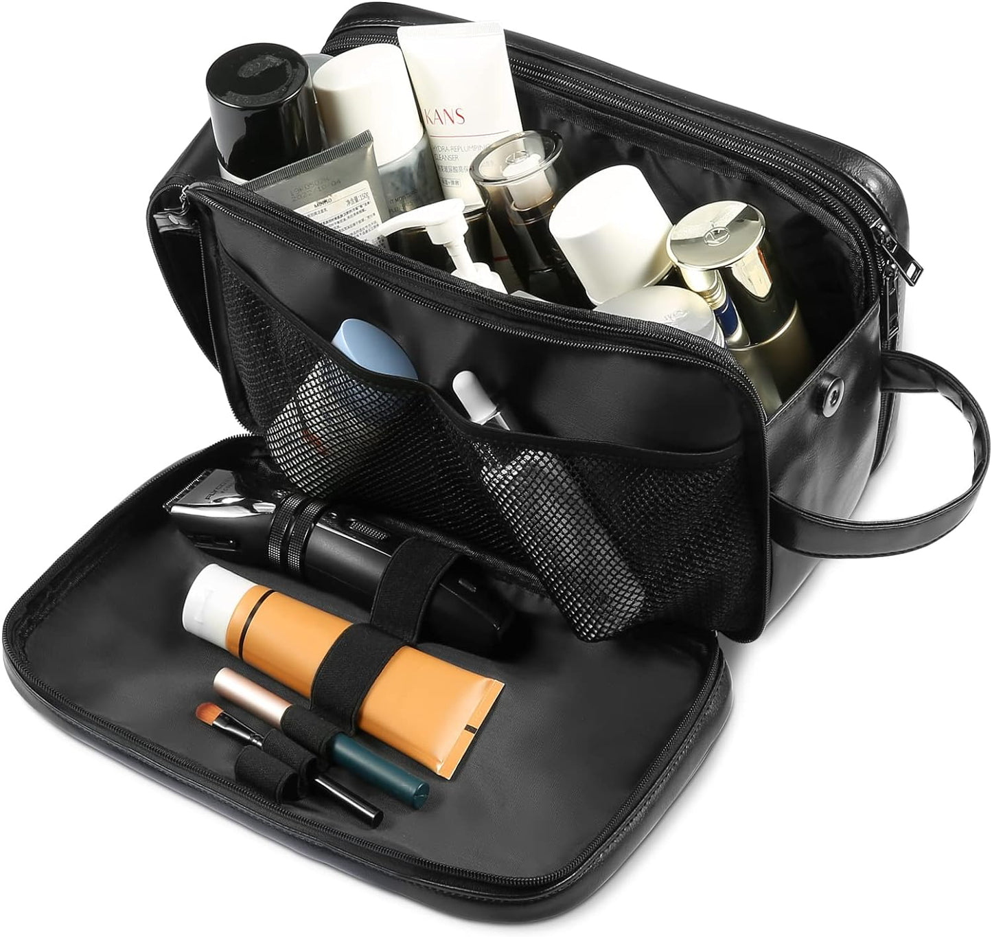 Personalized Leather Travel Toiletry Bag for Men - Large Waterproof Dopp Kit | Ideal Shaving & Cosmetic Organizer