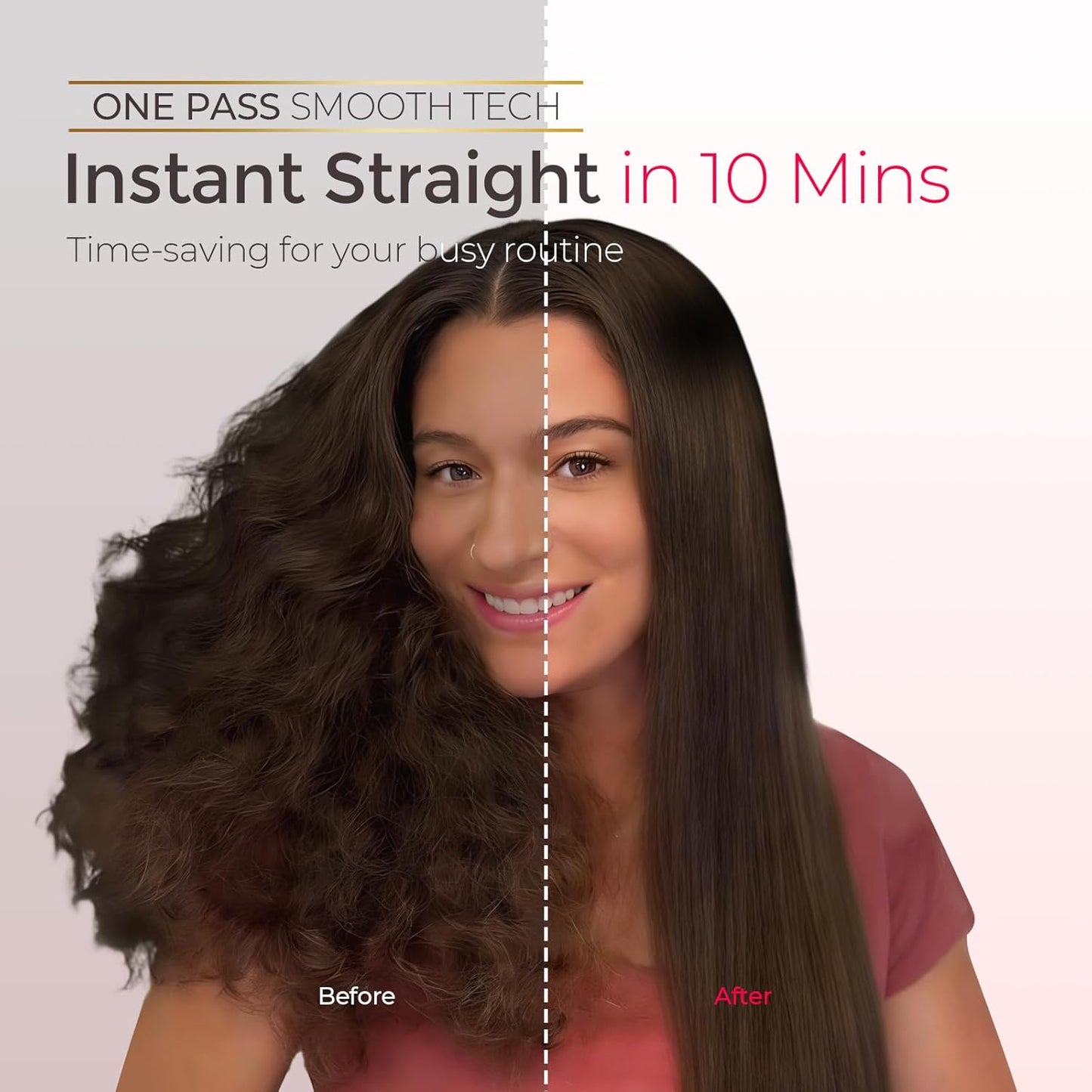 Tymo Hair Straightener Brush - Ionic Compact Styling Tool for Women | Fast, Lightweight & Travel-Friendly, Pink
