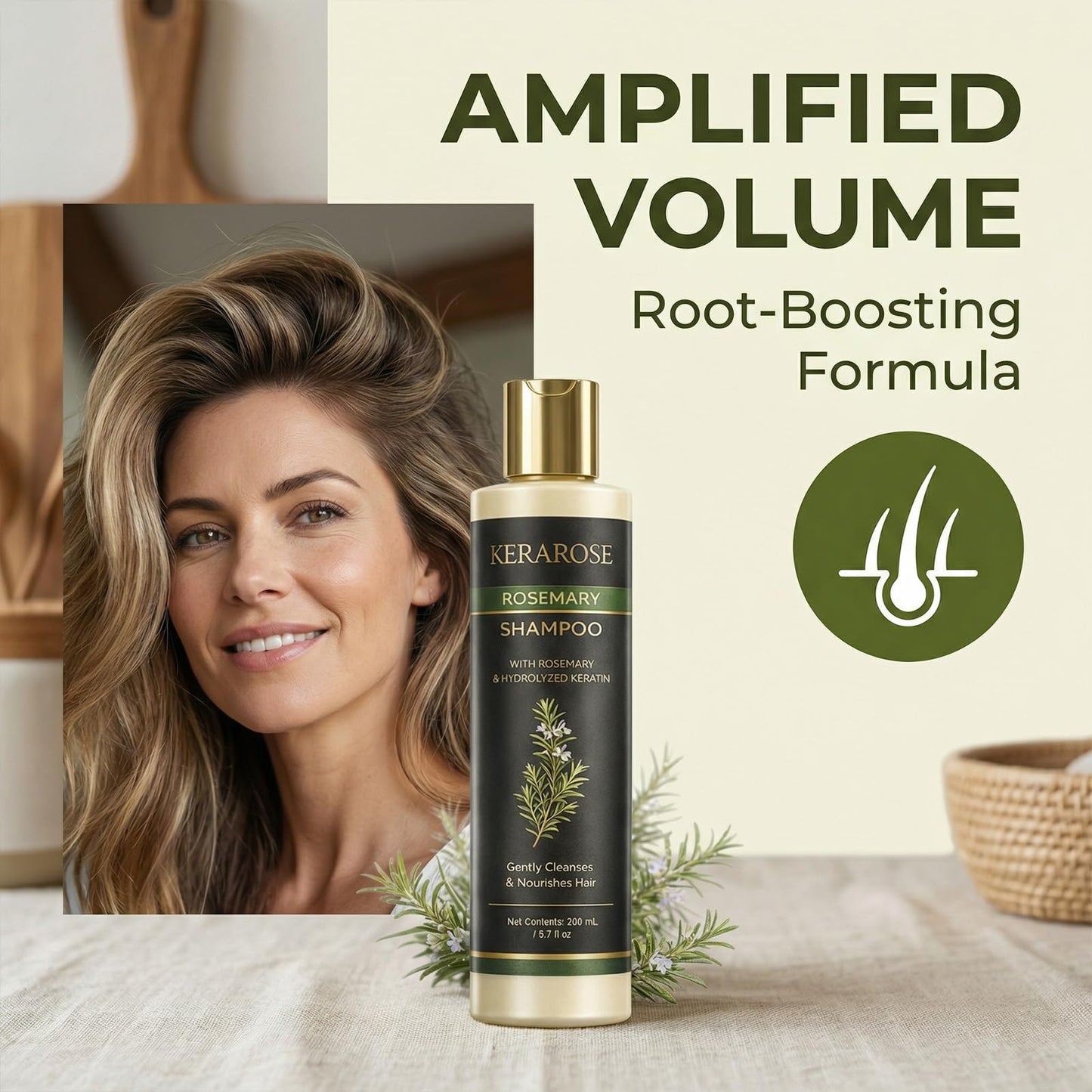 Nichalous Kerarose Hair Growth, Kerarose Shampoo, Rosemary Shampoo Volumizing & Strengthening Formula with Hydrolyzed Keratin, Nourishing Repair Care Shampoos for Fine or Weak Hair, Unisex (1)