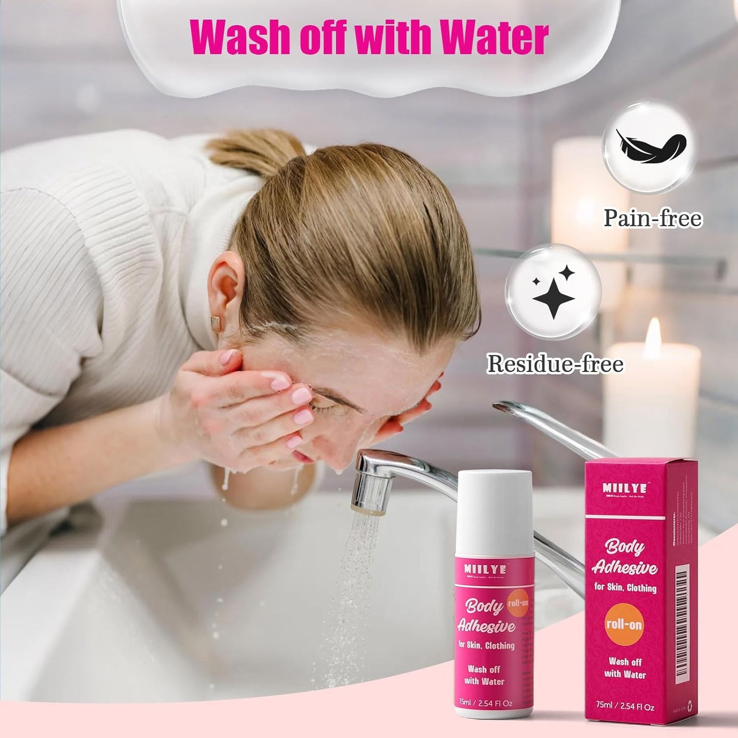 Body Adhesive Roll-On | Sweat Resistant & Water Wash Off | 2.54 Oz for Dancers, Socks, Leotards, Costumes