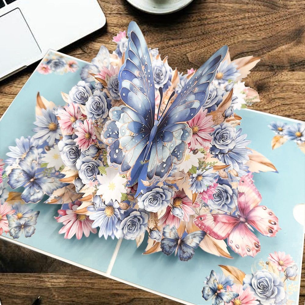 1Pcs Birthday cards for women，Butterflies in Nature Pop Up Card - 3D Butterfly Card for Wife, Husband, Girlfriend, Mom, Dad, Mother, Father (Birthday Card, Anniversary)