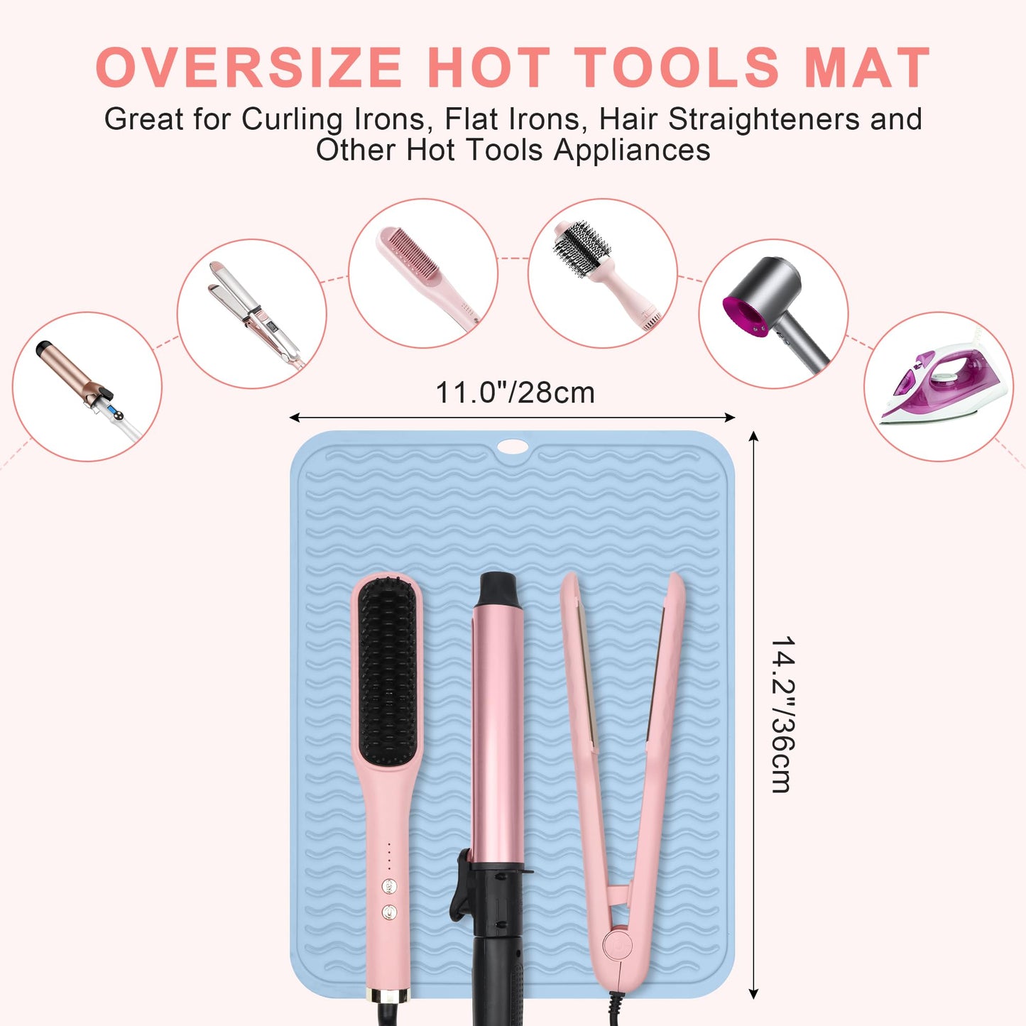 Arsmonjeal Oversize Silicone Heat Resistant Mat for Curling Irons, Flat Irons, Hair Straighteners and Hot Hair Styling Tools, Portable Wrap Pad Cover for Vanity, Travel, Salon(14.2" x 11.0")