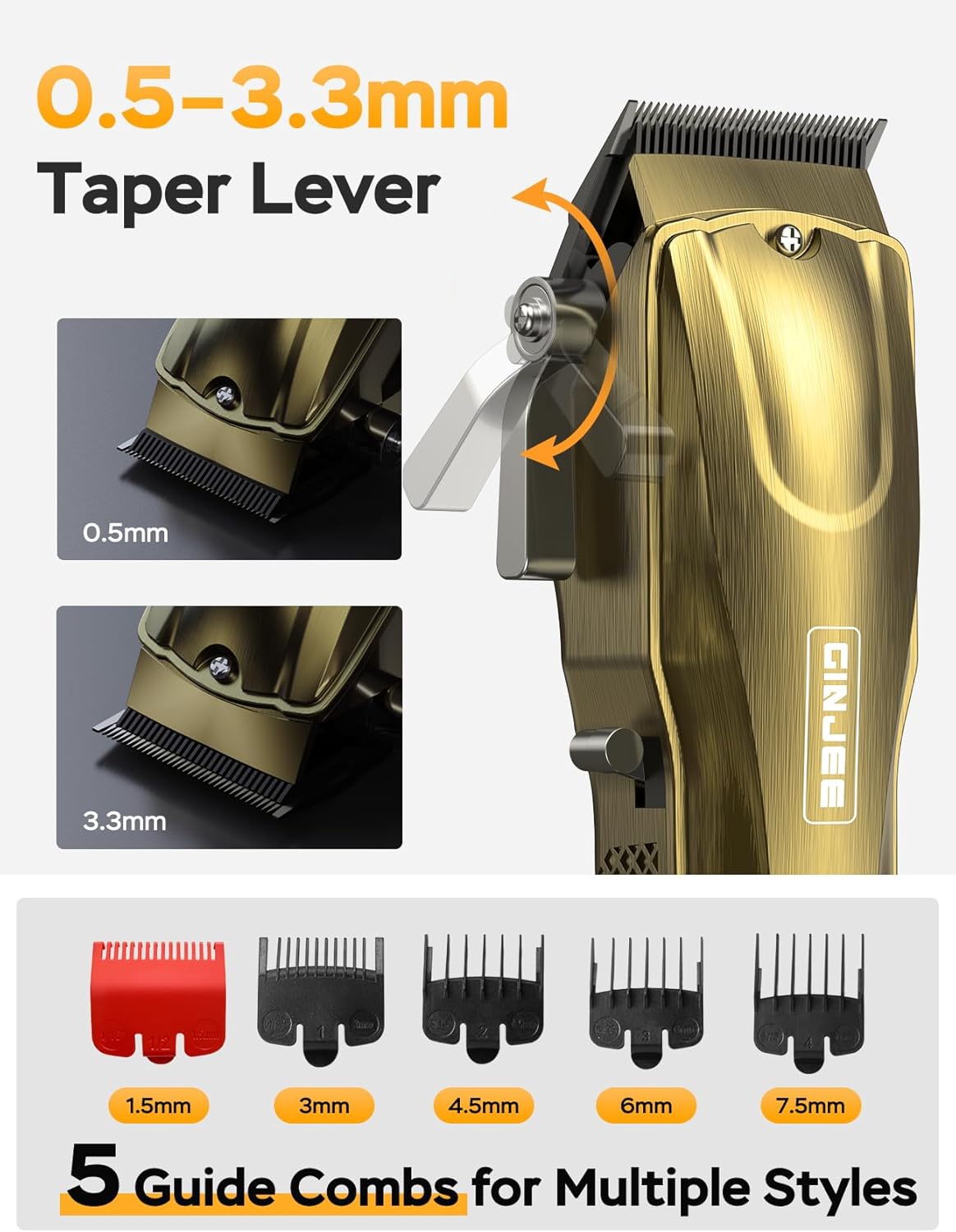 Professional Hair Clippers for Men - Cordless & Corded with 7000RPM Motor | Waterproof Cutting Kit in Gold