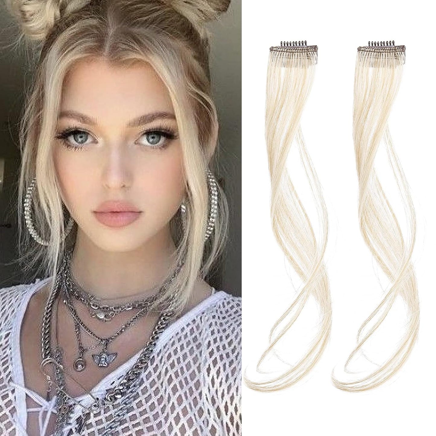 Long Side Air Bangs - Wavy Curly Clip-In Curtain Bangs for Women | 12 Inch Face-Framing Highlights in Grey/Brown/Silver/White