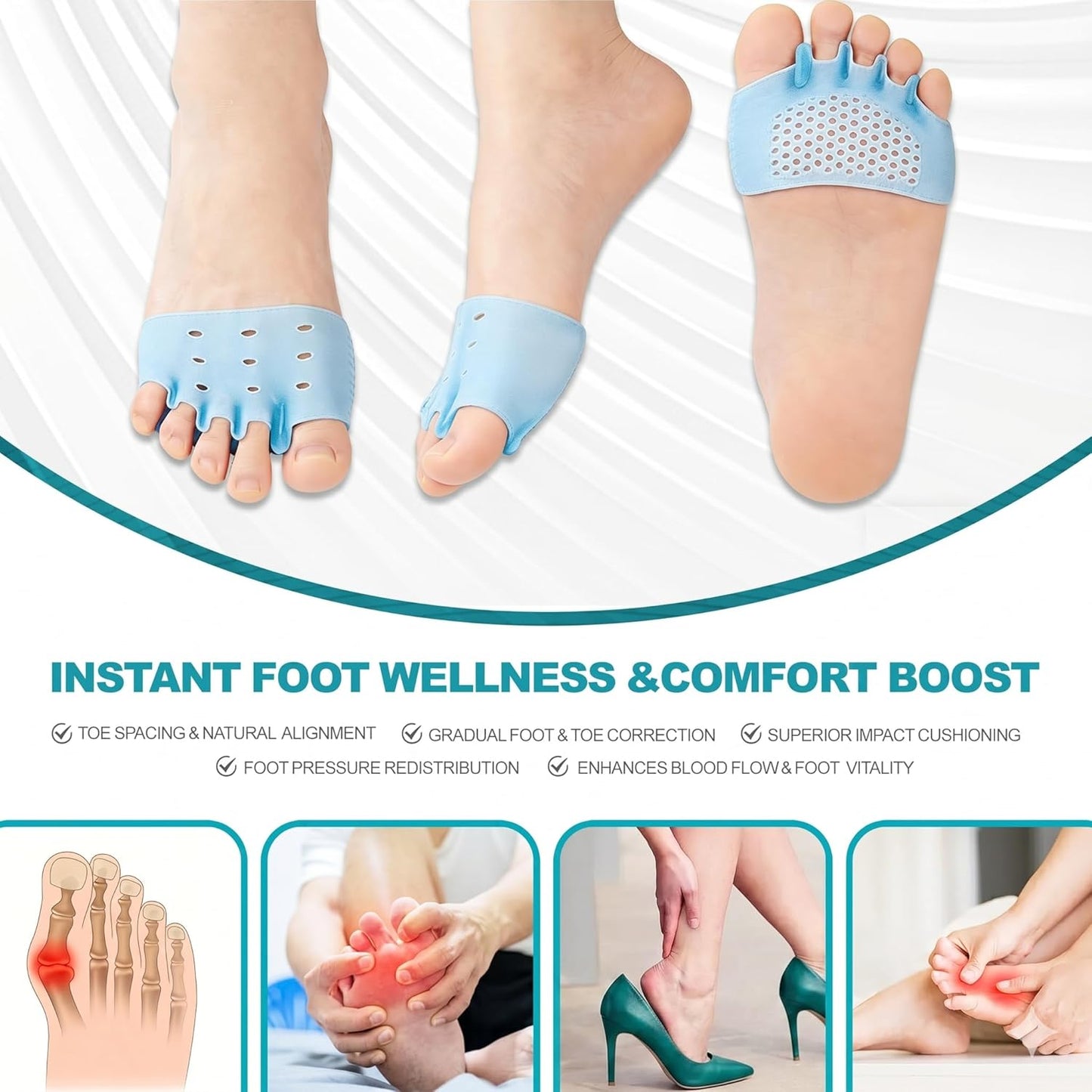 Silicone Toe Separators for Bunion Relief - Ultra Soft All-Day Comfort Spacers for Yoga & Running | 4 Sets