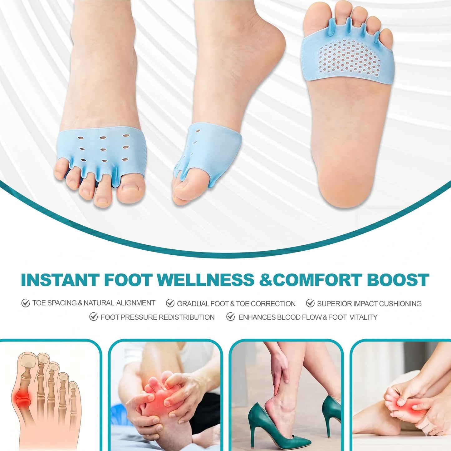 4 Sets Silicone Toe Separators for Women & Men — Ultra Soft Bunion Corrector, Invisible All-Day Comfort Toe Spacers for Yoga, Running & Under Shoes