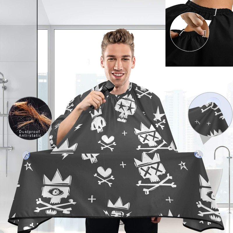Visesunny Barber Cape - Cool Skull In Crown Black Doodle Polyester Hair Cutting Salon Apron Anti-Static Haircut Water-Resistant Shaving Cloth Beard Shaving Bib Hairdressing Cape