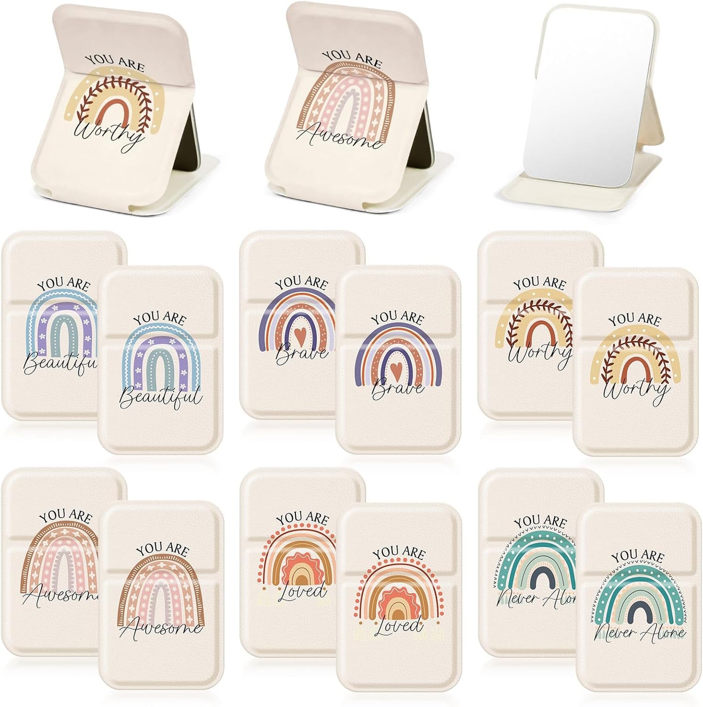 Boho Rainbow Compact Mirror Set - 12 Mini Purse Mirrors with Inspirational Quotes | Perfect Gifts for Women, Teachers & Nurses