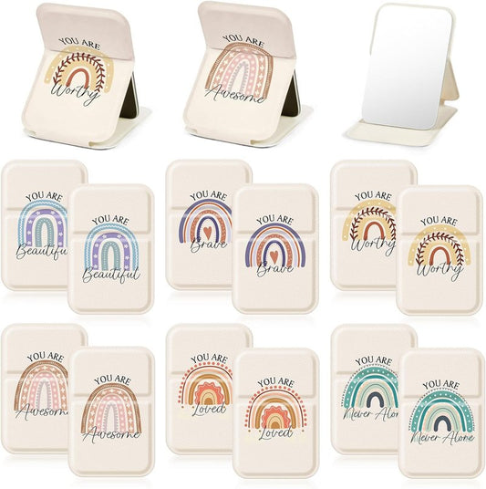 Boho Rainbow Compact Mirror Set - 12 Mini Purse Mirrors with Inspirational Quotes | Perfect Gifts for Women, Teachers & Nurses