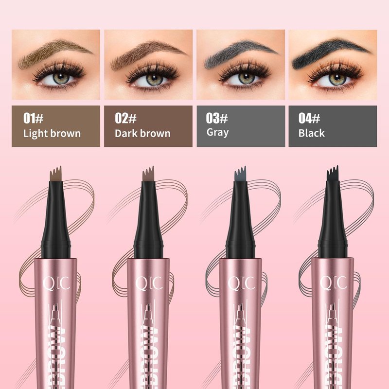 3D Waterproof Microblading Eyebrow Pen - Long-Lasting Natural Hair | 4 Fork Tip, Black Brown