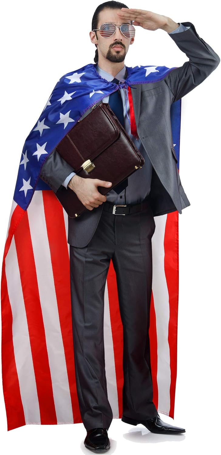 American Flag Costume Cape - Retro 80's USA Sunglasses & Headband Set | 4th of July Celebration