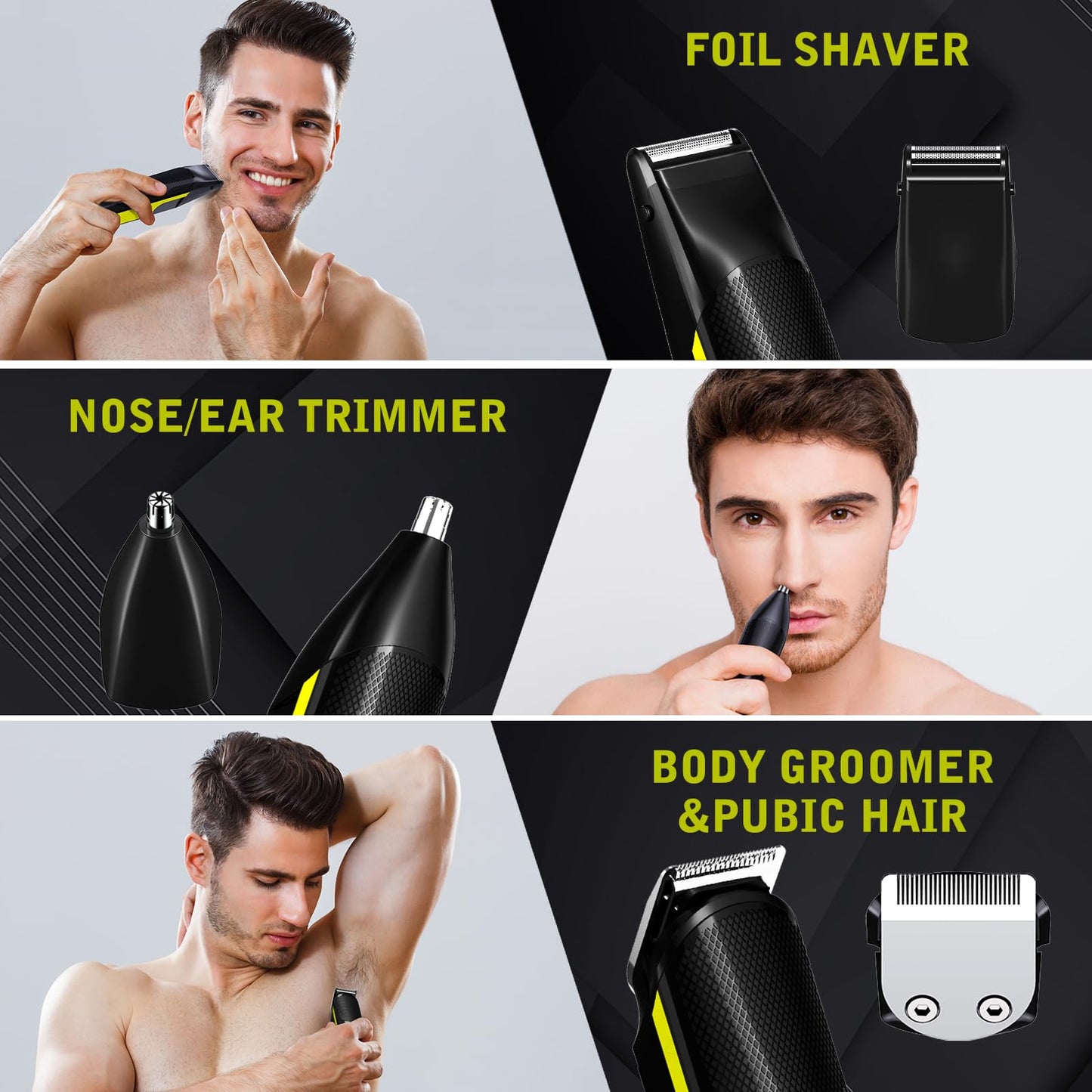 FADEKING Beard Trimmer for Men, Professional Hair Trimmer, Waterproof Electric Beard Trimmer Razor for Nose, Body, Face & Mustache, Cordless Hair Clippers, Grooming Gifts for Men (Yellow)
