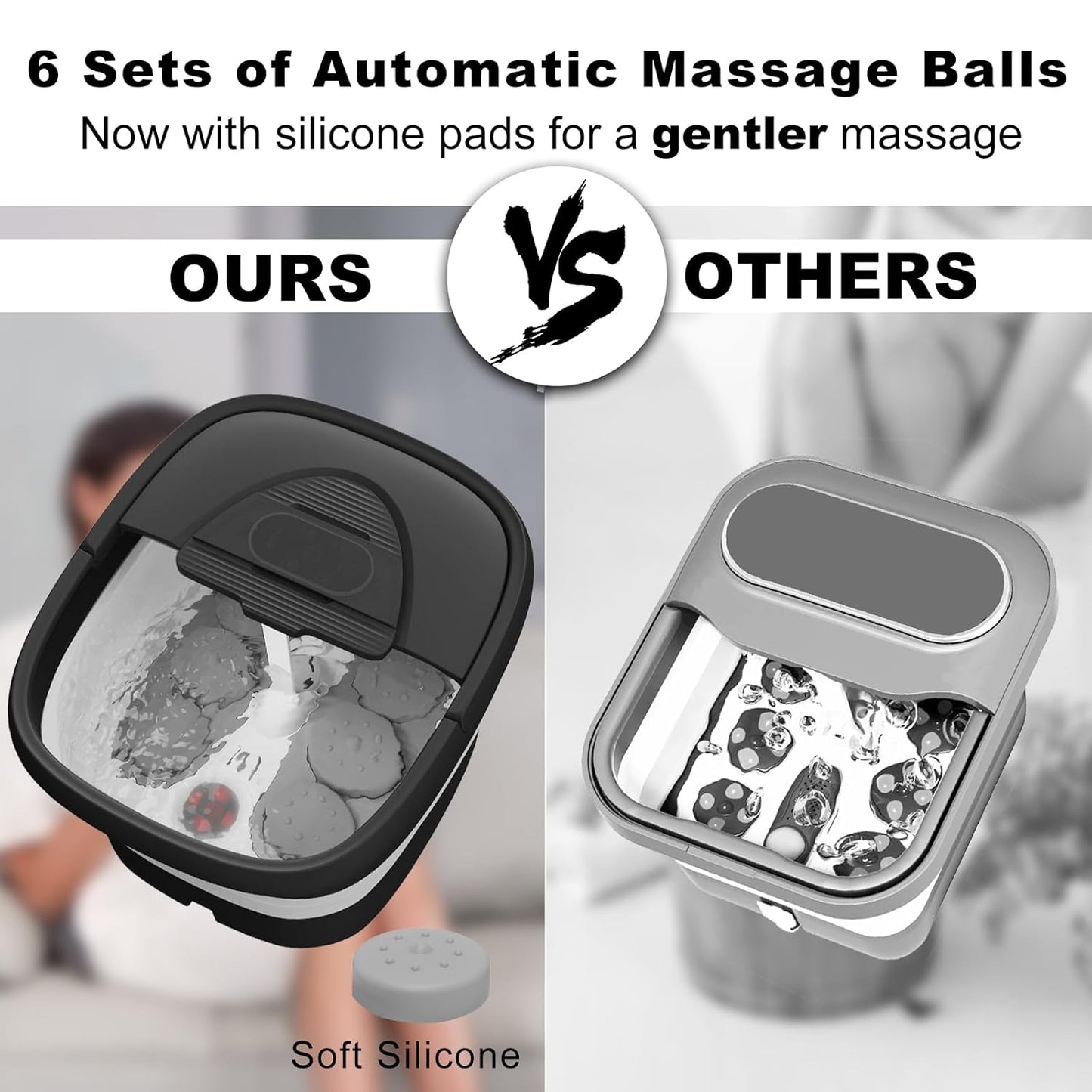 Collapsible Foot Spa - Heated Foot Bath Massager with Remote & 24 Shiatsu Massage Balls | Soothing Hot/Cold Water Soaking
