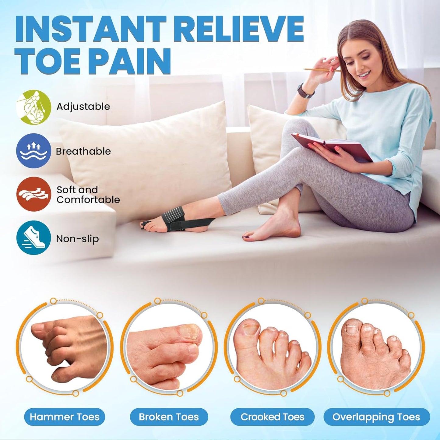 Hammer Toe Straightener - Adjustable Non-Slip Corrector for Pain Relief | 1 Foot Wrap & Strap