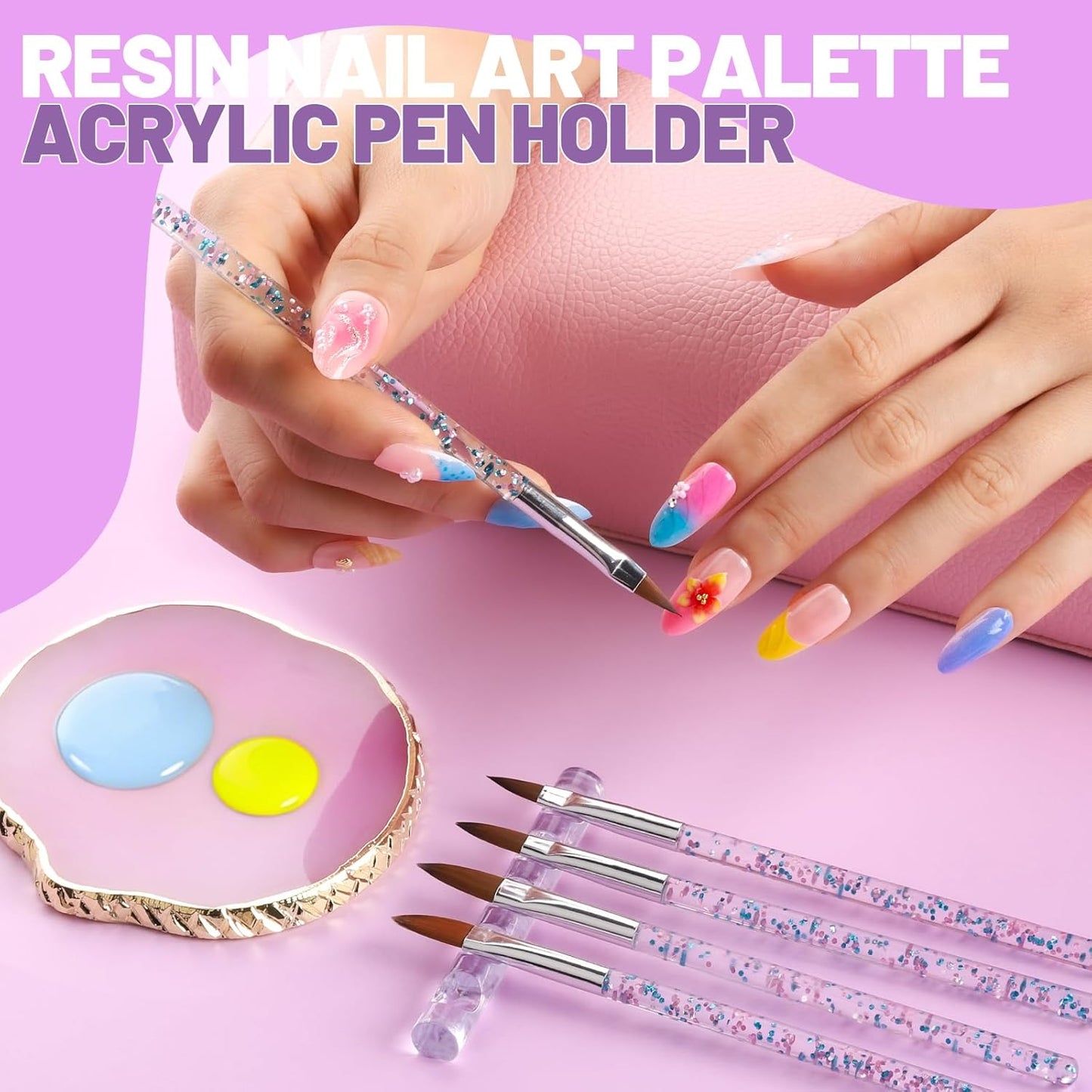 Nail Art Tools Set - 23 Pcs Brushes & Dotting Tools for DIY Nail Art | Includes Nail Stand & Adhesive Tabs