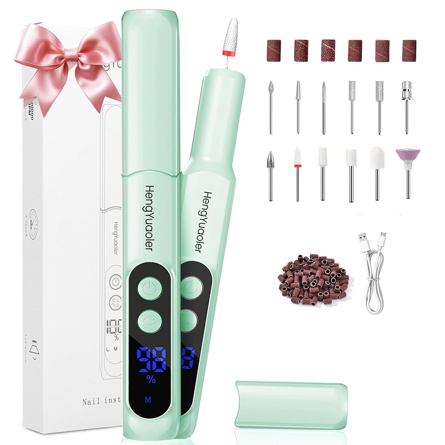 Cordless Electric Nail Drill - Professional 3 Speed Efile Kit for Acrylic & Gel Nails | USB Rechargeable, 20000 RPM, Pink