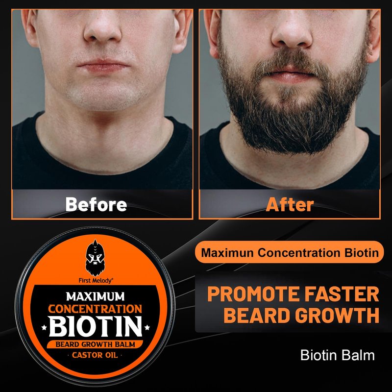 First Melody Beard Balm, 2X Concentration Biotin, with Castor Oil and Argan & Jojoba Oils, Promotes Beard Growth, Styles, Strengthens & Softens Beards & Mustaches, 2 Ounce
