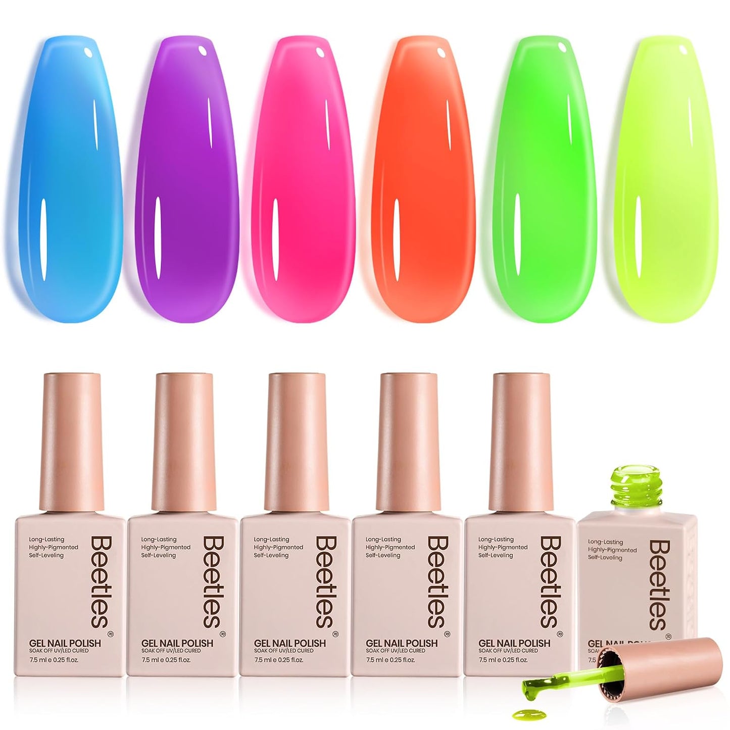 Neon Gel Nail Polish Set - 6 Vibrant Summer Colors | Sheer Translucent Effect for UV French Nail Art