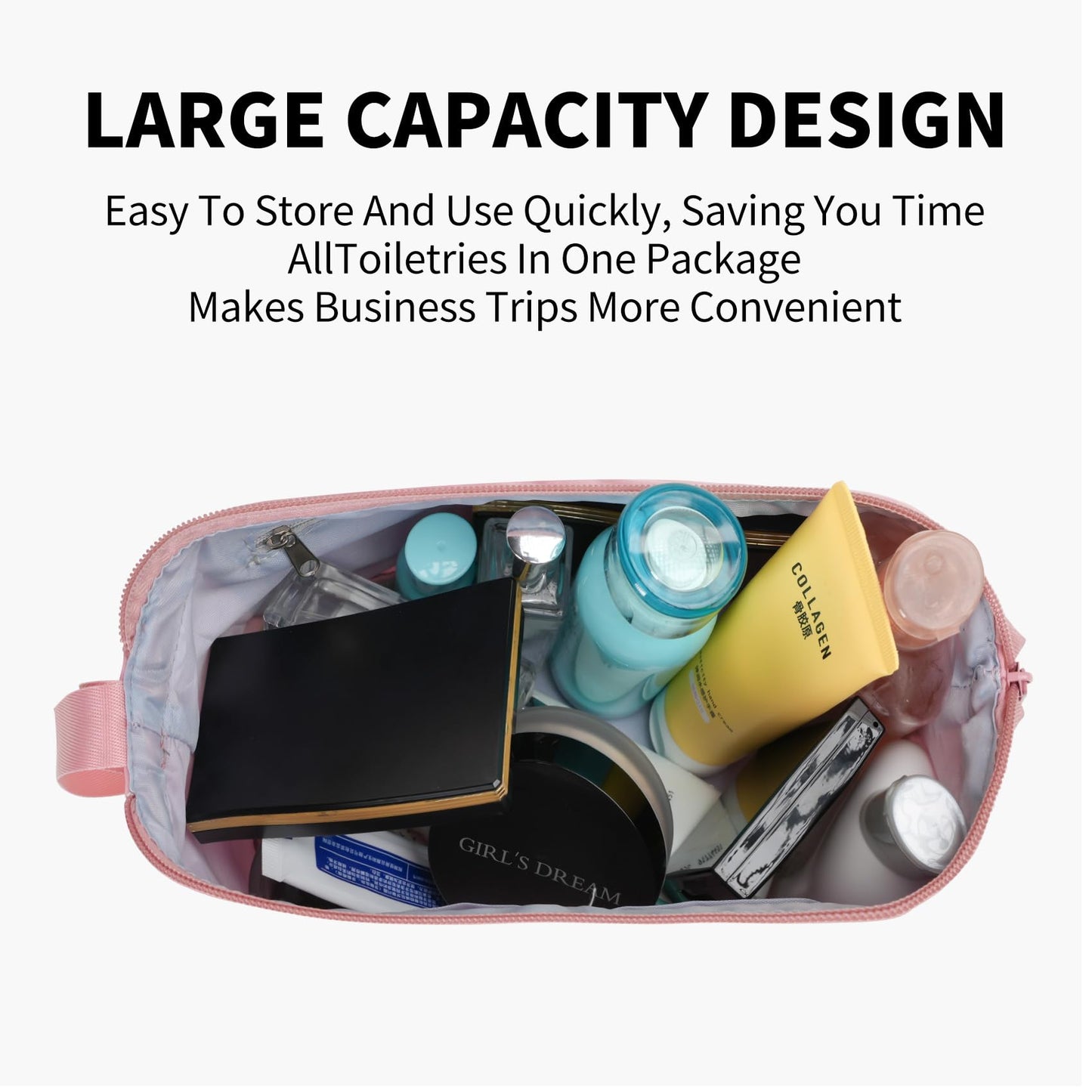 Haokuaile Hanging Travel Toiletry Bag for Women, Makeup Bag, Compact, sturdy, Lightweight, Waterproof, Simple and Practical, Functions As Both Cosmetic Organizer And Toiletry Bag (Woman, Pink)