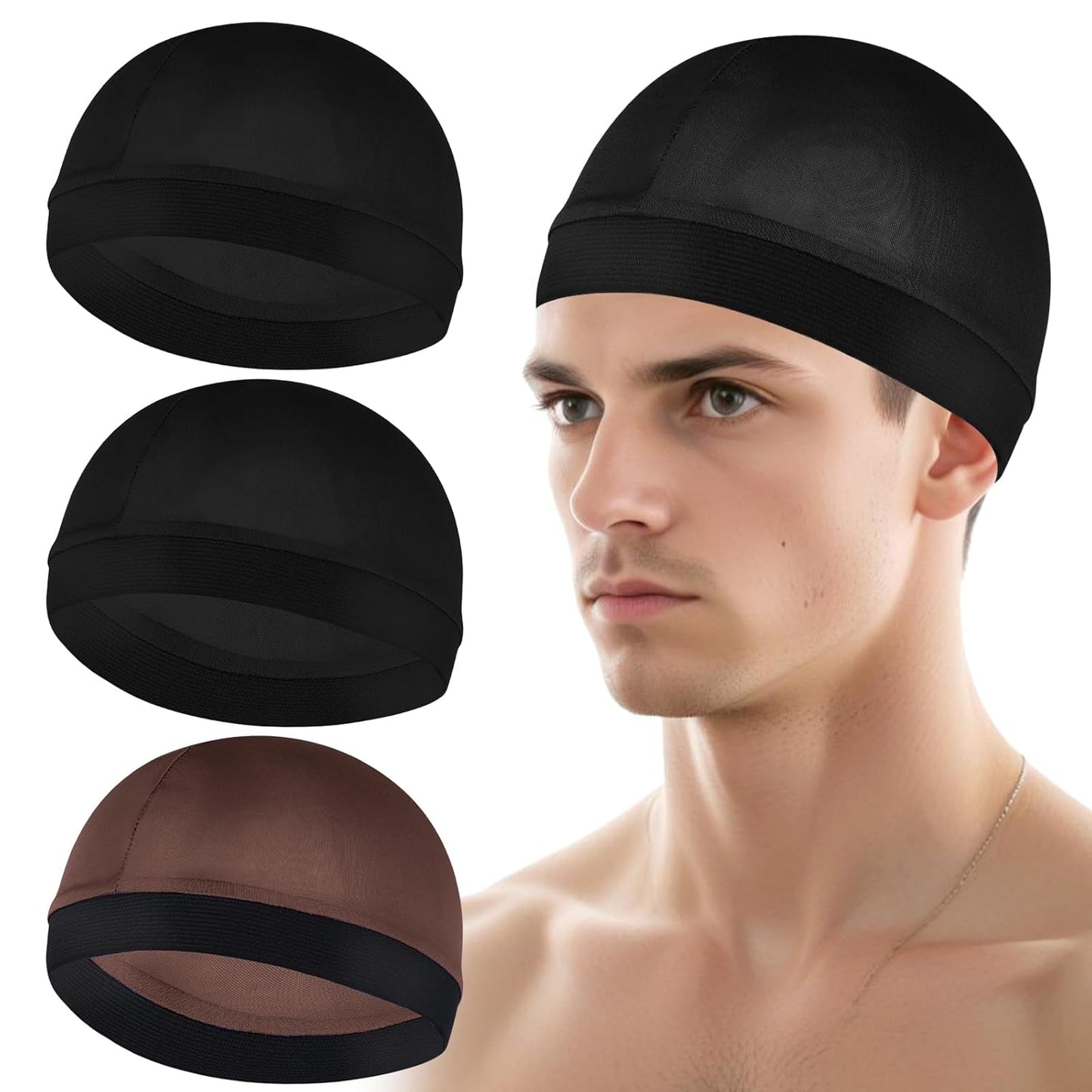 Silky Satin Wave Caps - 3 Pcs Soft Breathable Hair Wraps | Unisex Shower Bonnet for Sleep & Style